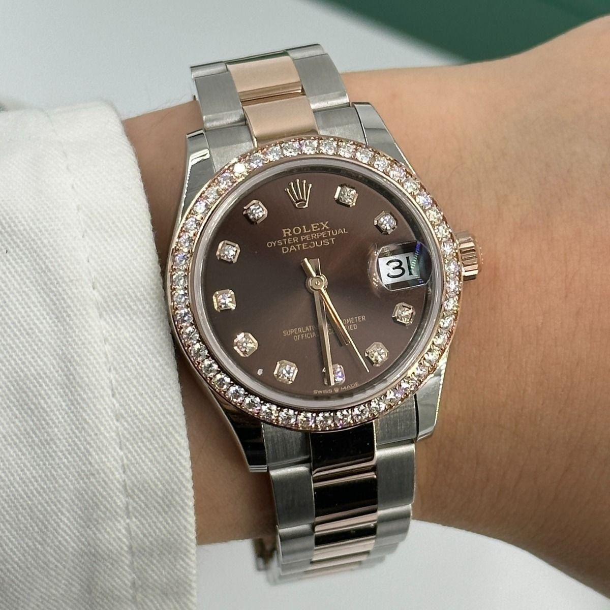 RLX Datejust m278381-0027/0028 Chocolate Diamond 31mm Dial Diamond-Set Bezel and Oyster Bracelet Watch