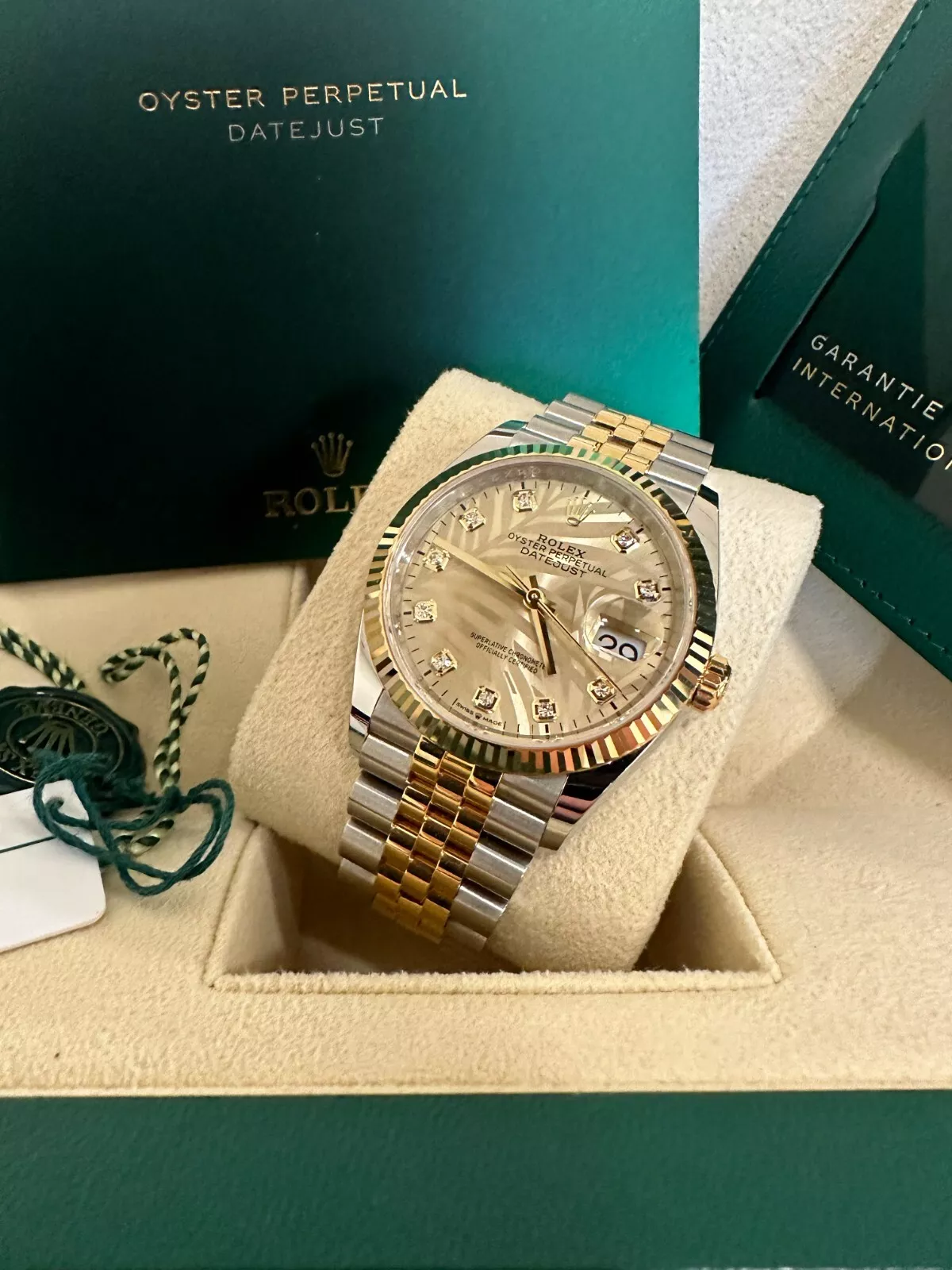 RLX  Datejust 36mm 126233 Champagne Palm Motif Diamond Dial and Jubilee Bracelet Watch