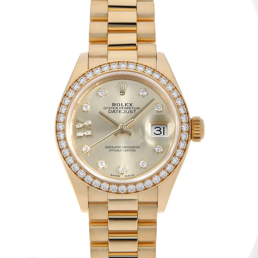 RLX Lady-Datejust 28mm 279138RBR Champagne Diamond Dial and Diamond Bezel Yellow Gold Bracelet
