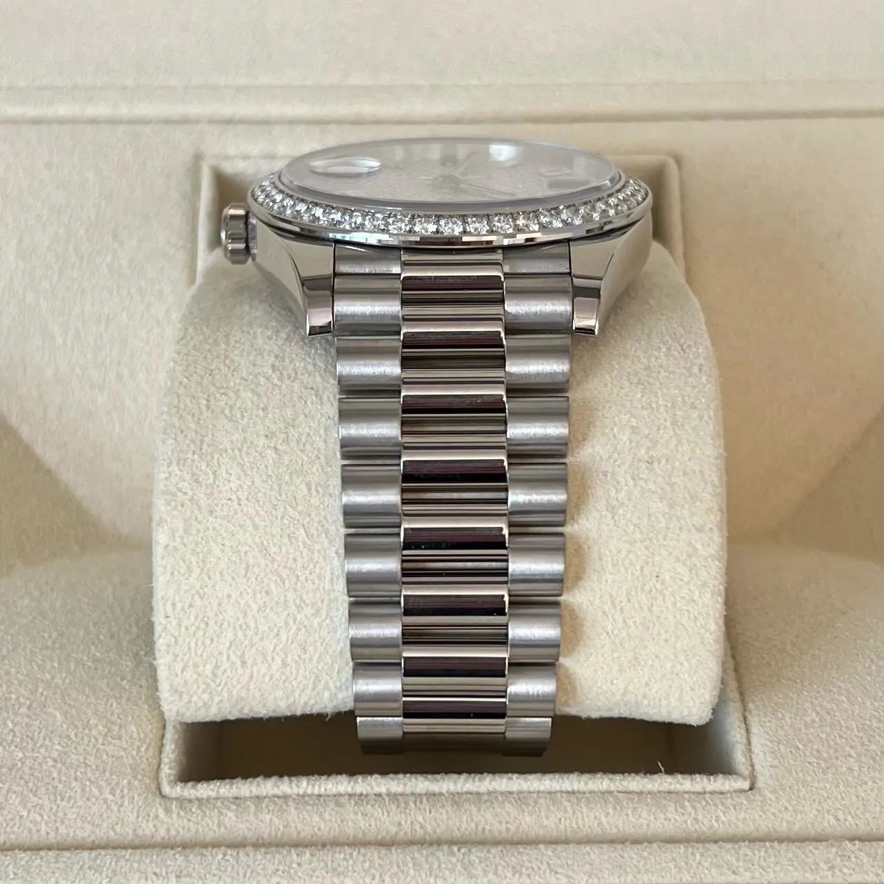 RLX 228349RBR-0036 Day-Date 40mm 18k White Gold Paved With Diamonds Watch
