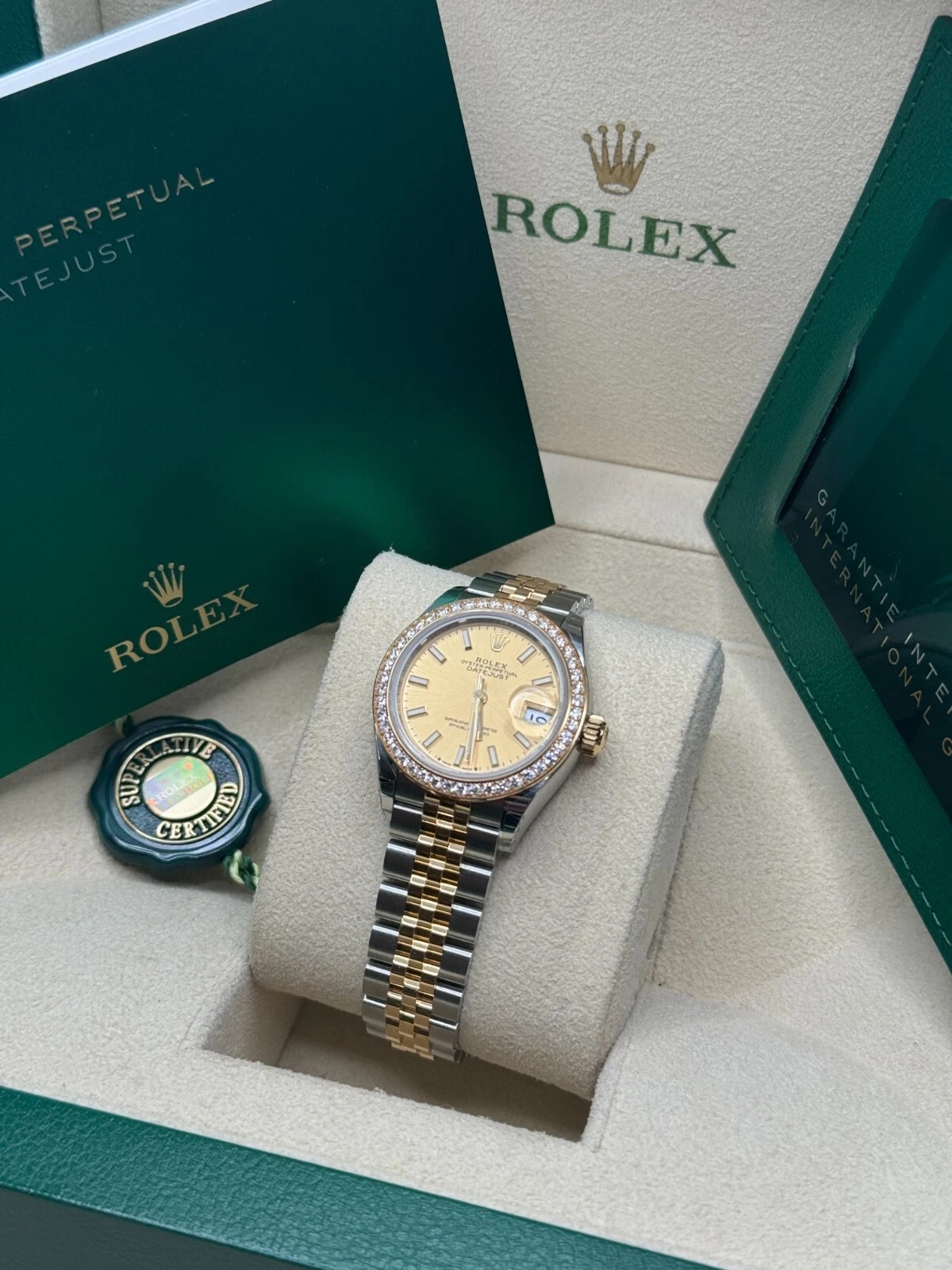 RLX Lady-Datejust 28mm 279383RBR Champagne Dial Yellow Rolesor Oyster Bracelet