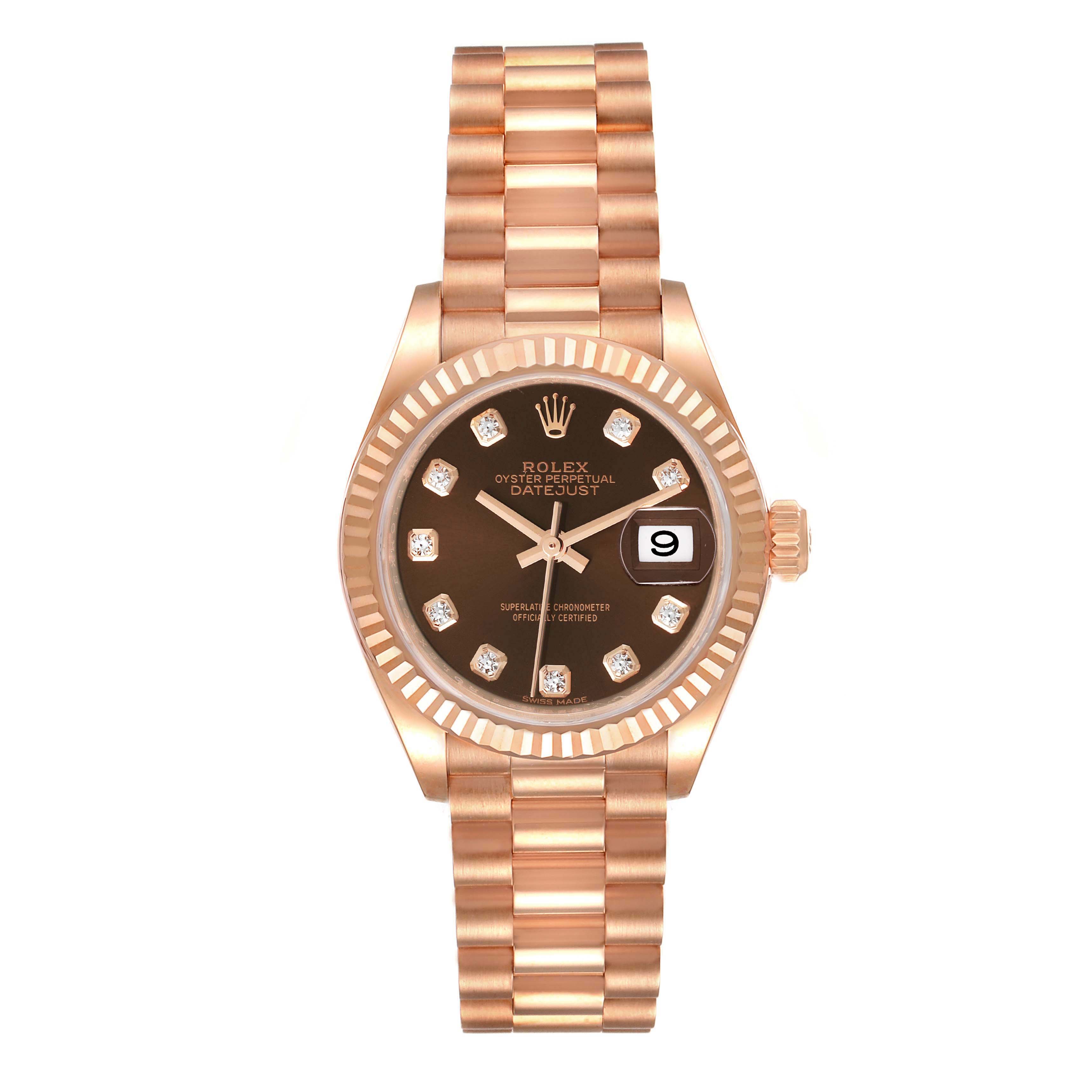 RLX Lady-Datejust 28mm 279175 Chocolate Diamond-Set Dial President Everose Gold