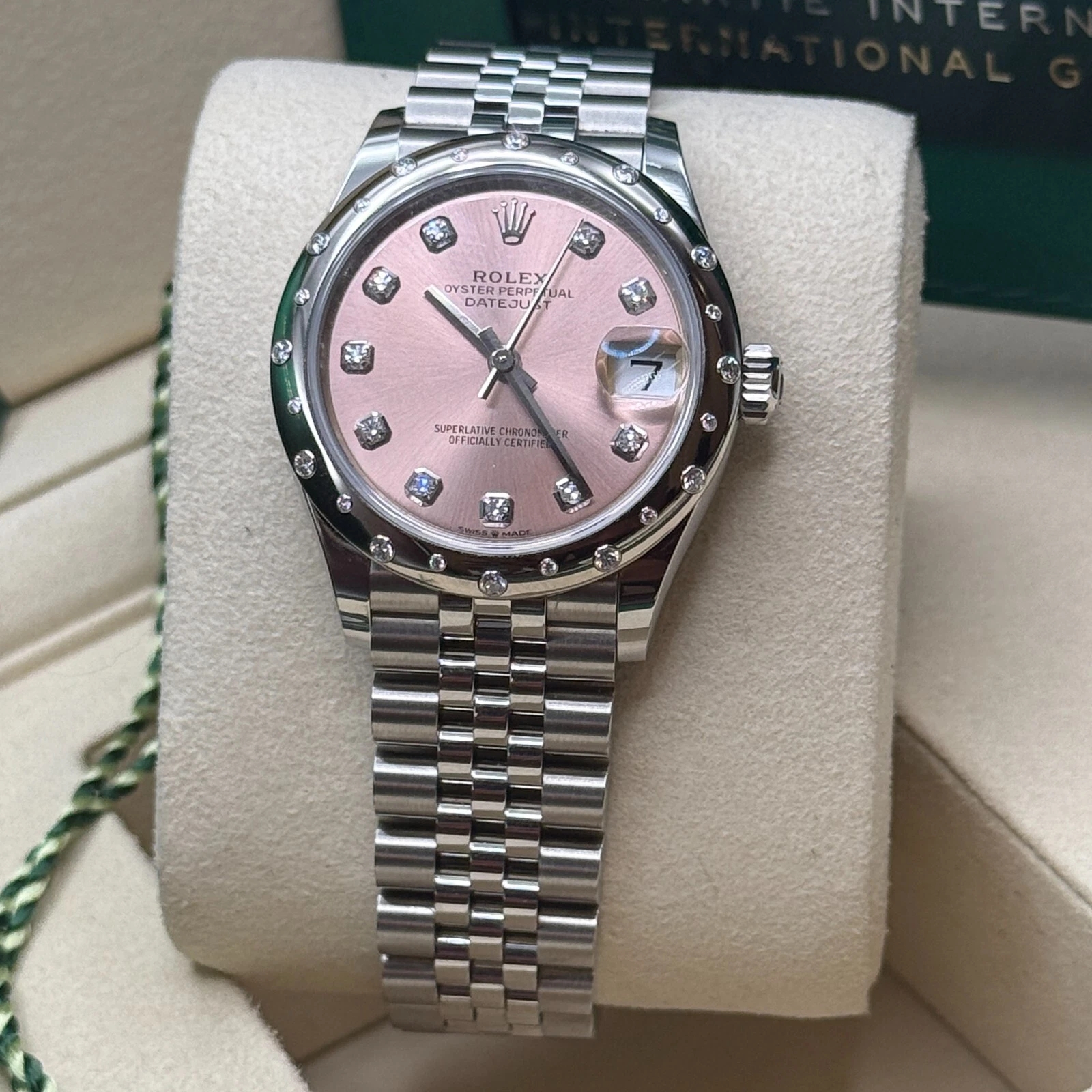 RLX Datejust m278344-0033/0034 Pink Dial 31mm Domed Diamond Oyster Watch