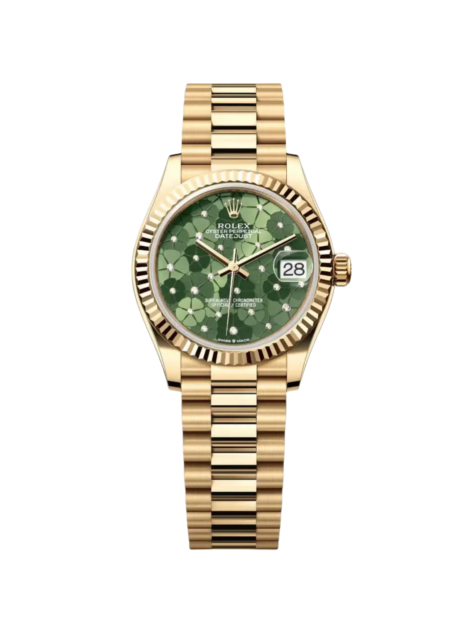 RLX Datejust m278278-0046 Olive Green Floral Motif 31mm President Bracelet Watch