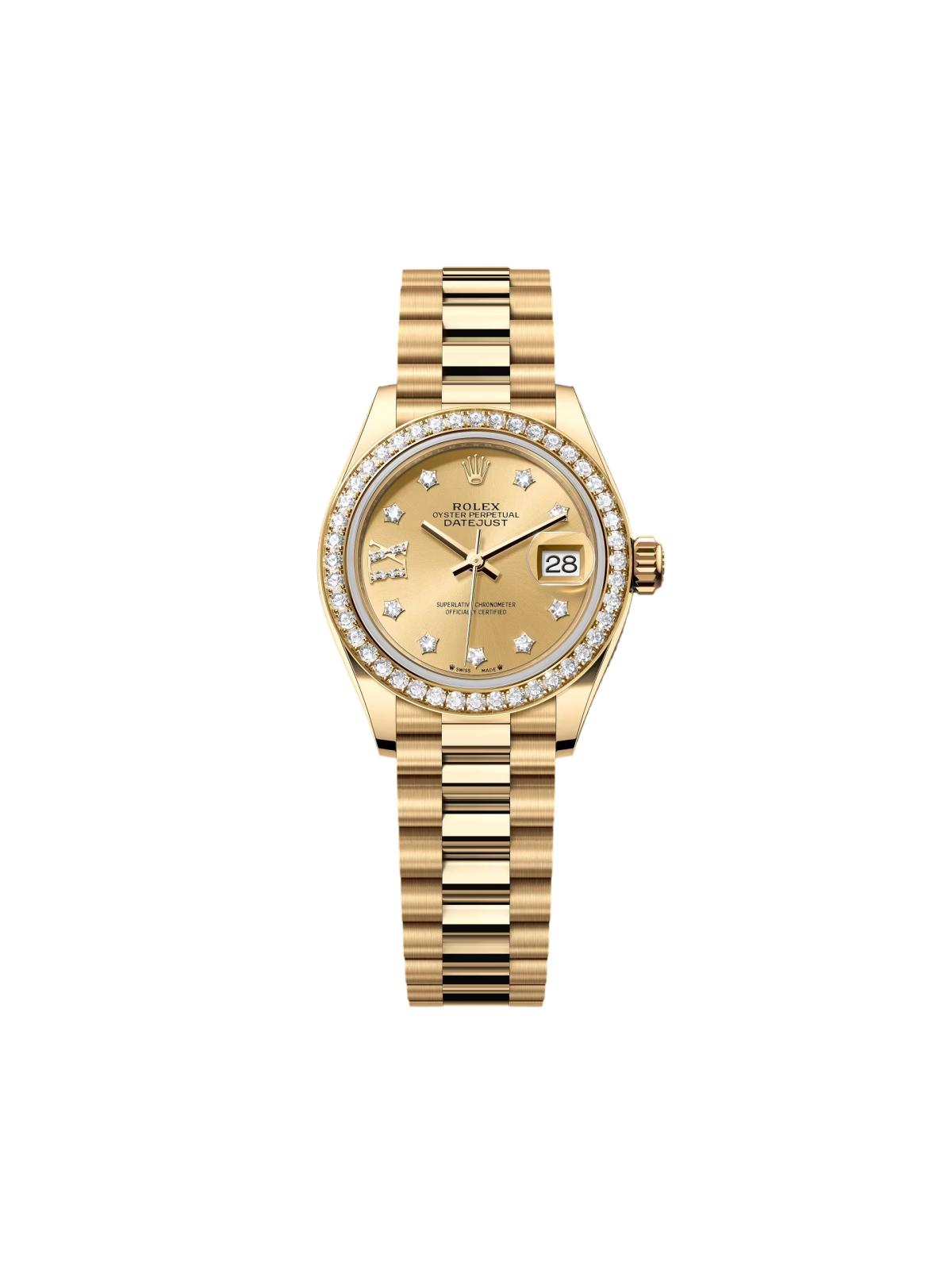 RLX Lady-Datejust 28mm 279138RBR Champagne Diamond Dial and Diamond Bezel Yellow Gold Bracelet