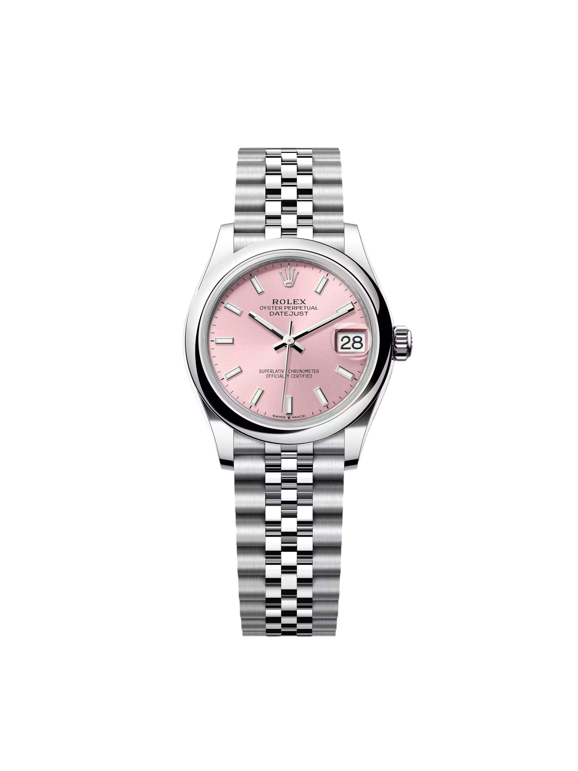 RLX Datejust m278240-0007/0008 31mm Pink Index Domed Bezel Oyster Oystersteel