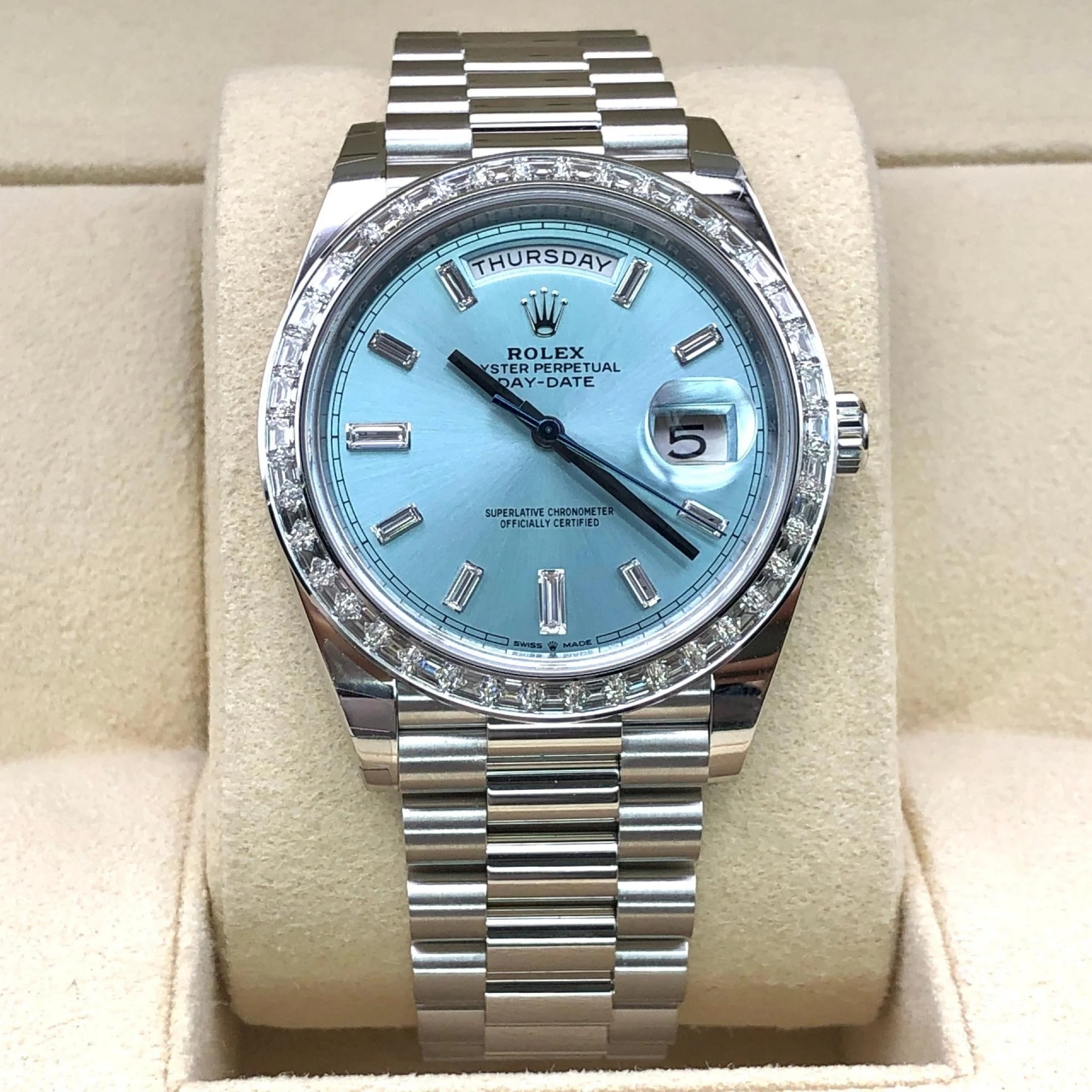 RLX Day-Date 40mm 228396TBR-0002 Ice Blue Diamonds Dial