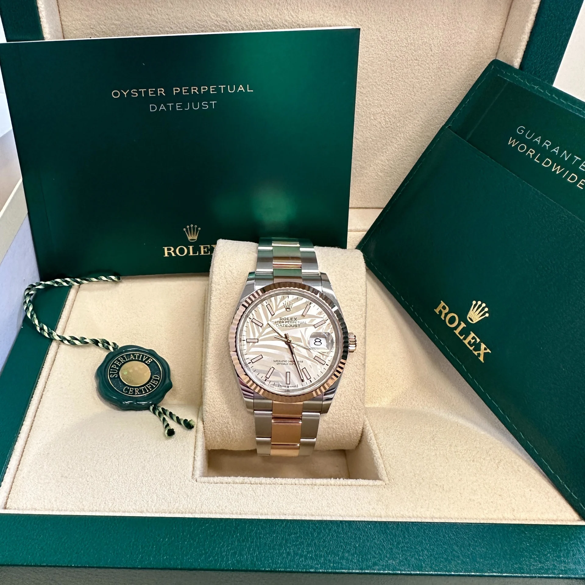 RLX  Datejust 36mm 126231 Silver Palm Motif Dial Oyster Bracelet