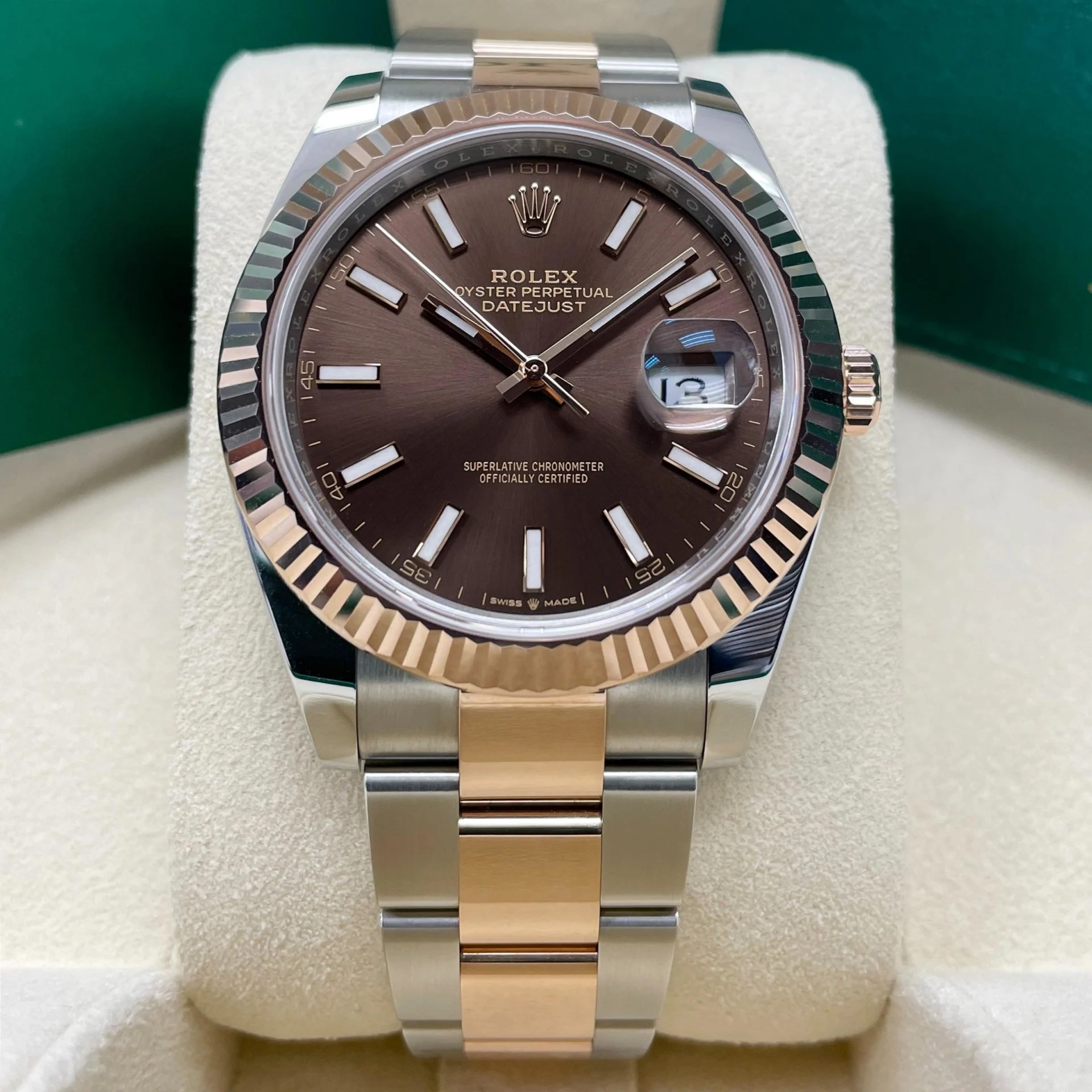 RLX Datejust 41mm 126331 Chocolate Index Jubilee Steel and Everose Gold Watch