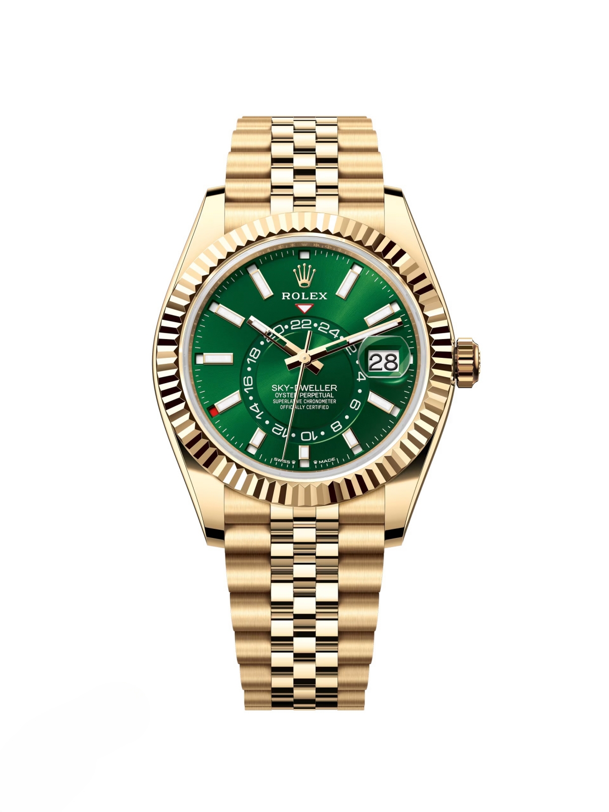 RLX  Sky-Dweller 42mm 336938-0007/0008 Yellow Gold Bright Green Dial Jubilee