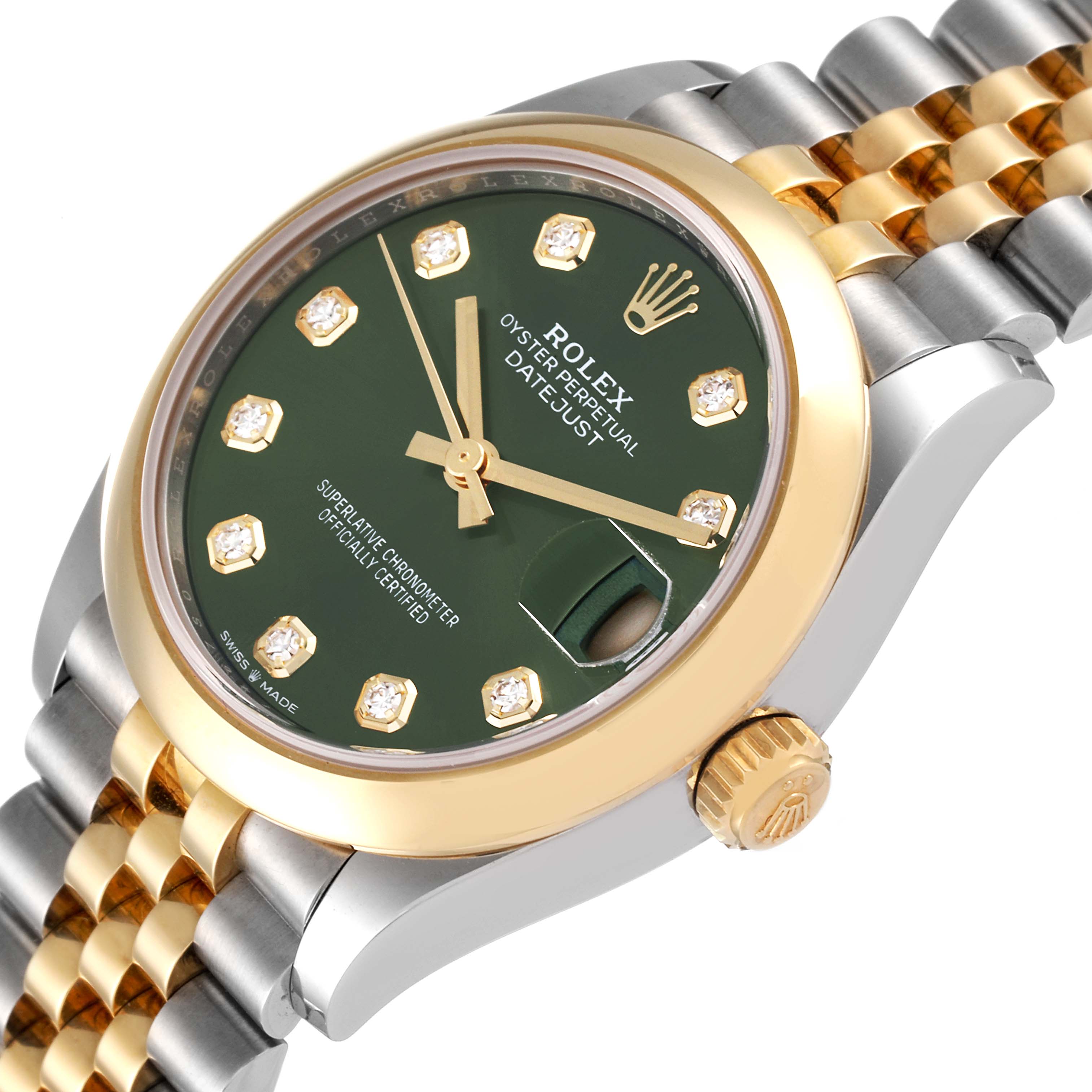 RLX Datejust m278243-0029/0030 31mm Olive Green Dial Yellow Rolesor Oyster Watch