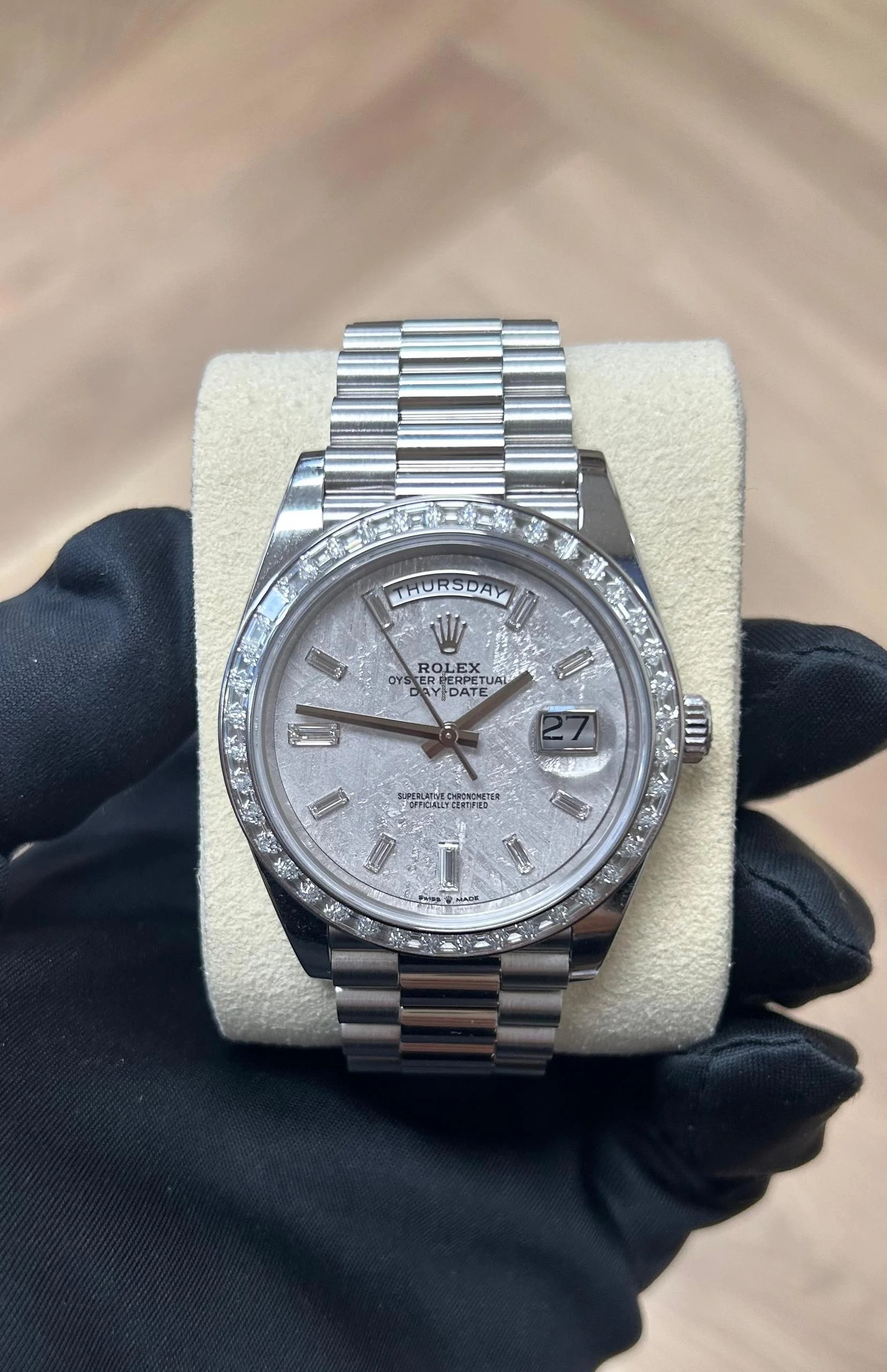 RLX Day-Date 40mm 228396TBR-0027 Meteoriate Baguette Diamond Dial and Bezel Watch