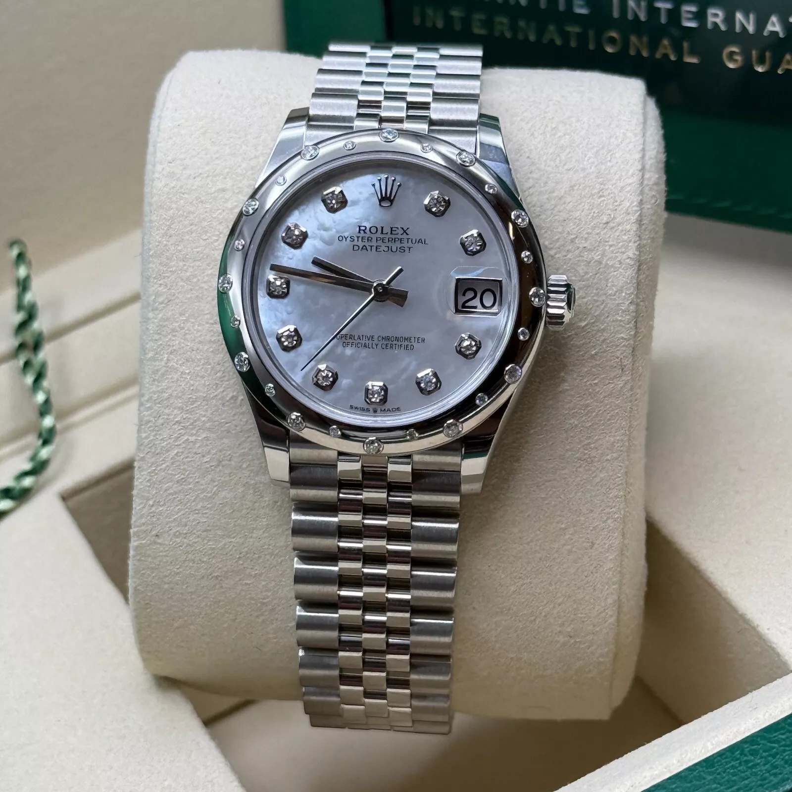 RLX Datejust m278344-0005/0006 Mother-of-Pearl Dial 31mm Domed Diamond Oyster Watch