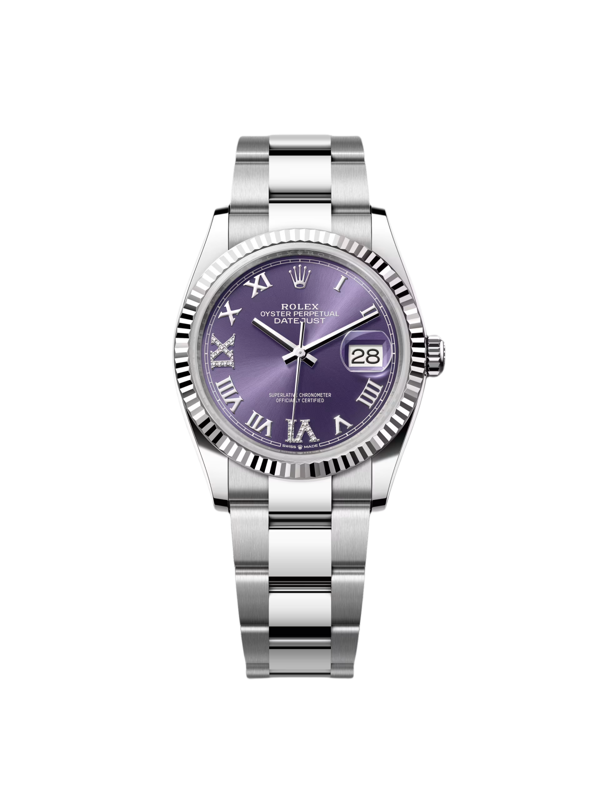 RLX  Datejust 36mm 126234 Datejust Aubergine Purple Diamond Roman Oyster Stainless Steel