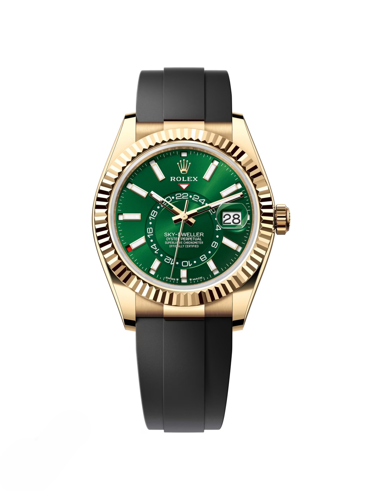RLX  Sky-Dweller 42mm Yellow Gold Bright Green Dial Oysterflex - 336238 - New 2025 Release