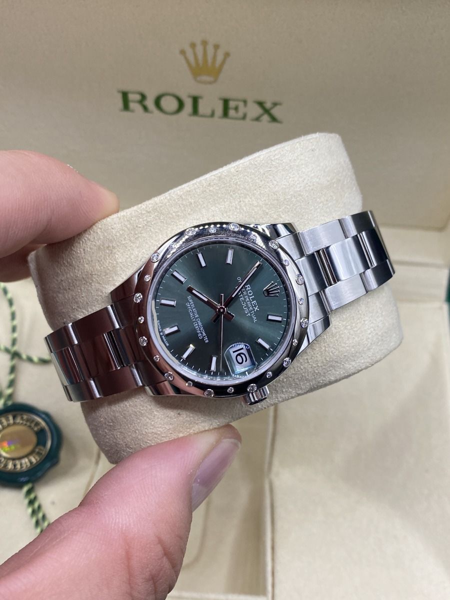 RLX Datejust m278344-0019/0020 Mint Green Dial 31mm Domed Diamond Oyster Watch