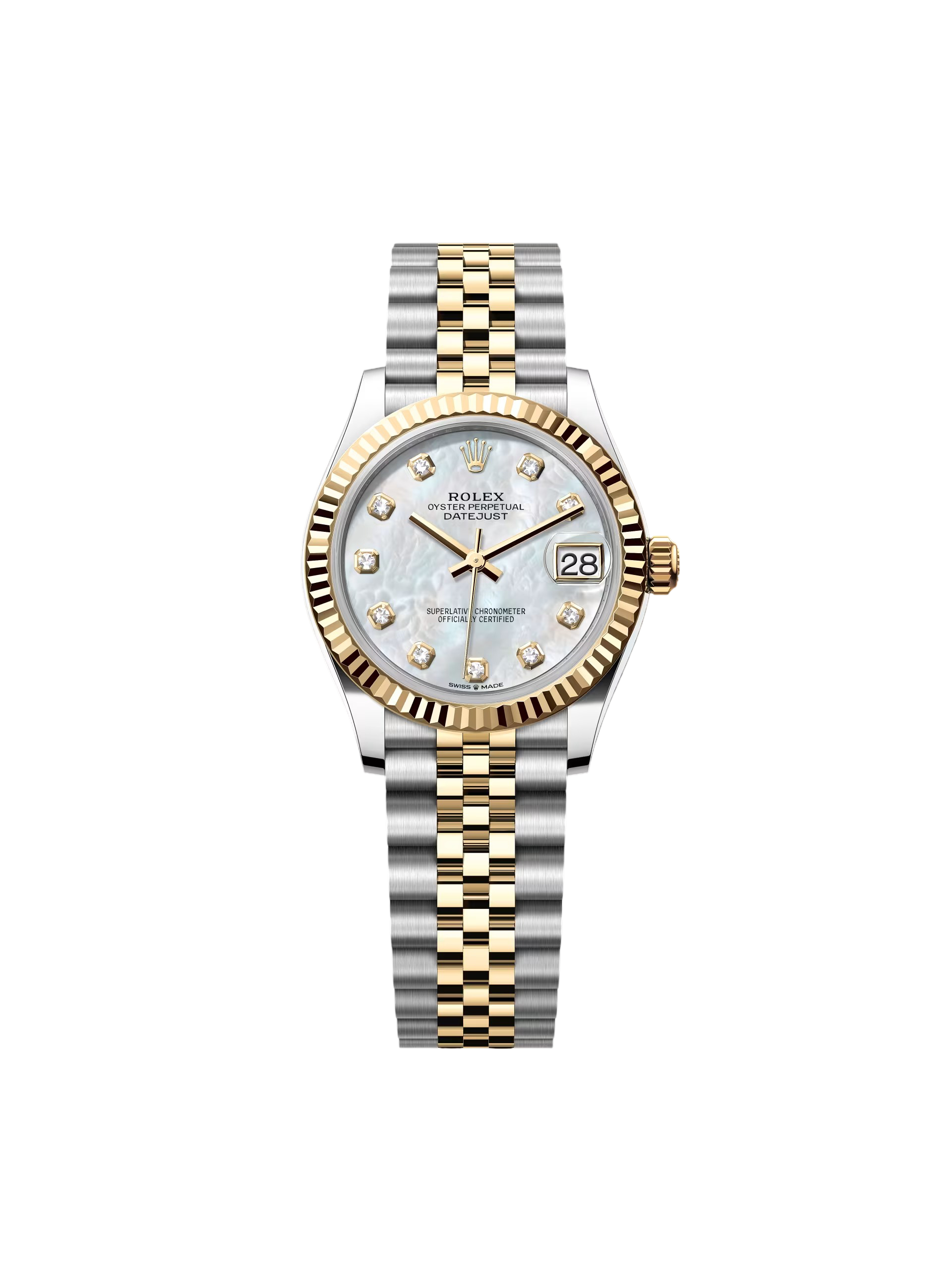 RLX Datejust m278273-0027/0028 31mm White Mother-of-Pearl Dial Stainless Steel and Yellow Gold Oyster Watch