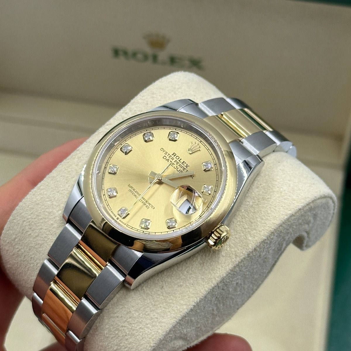 RLX  Datejust 36mm 126203 Champagne Set with Diamonds Dial Domed Bezel Oyster Bracelet