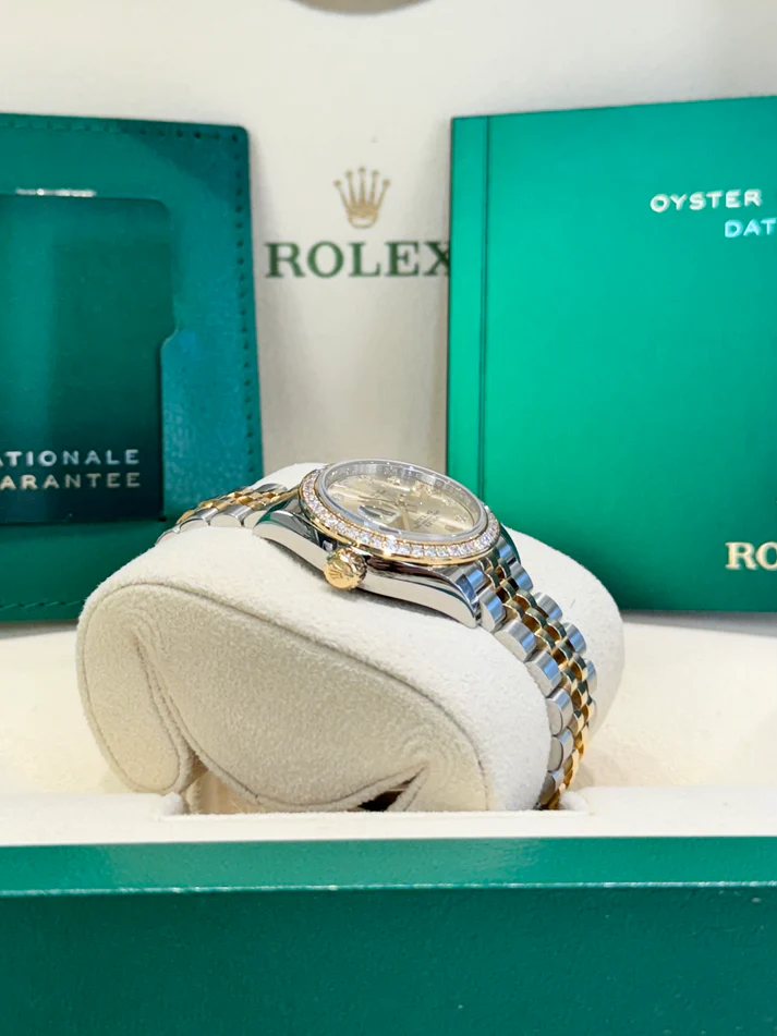 RLX Lady-Datejust 28mm 279383RBR Champagne Diamond Dial Yellow Rolesor Oyster Bracelet