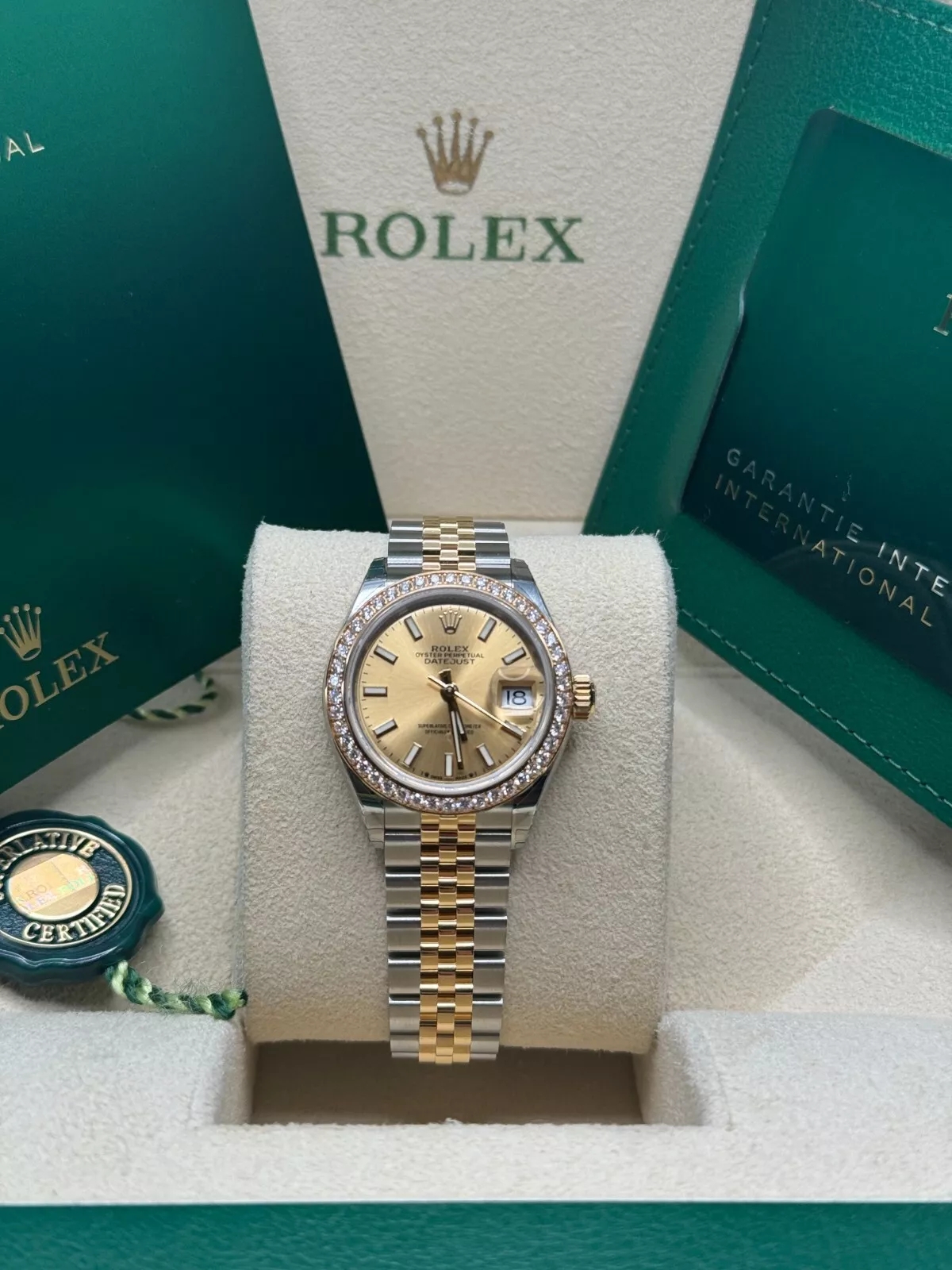 RLX Lady-Datejust 28mm 279383RBR Champagne Dial Yellow Rolesor Oyster Bracelet