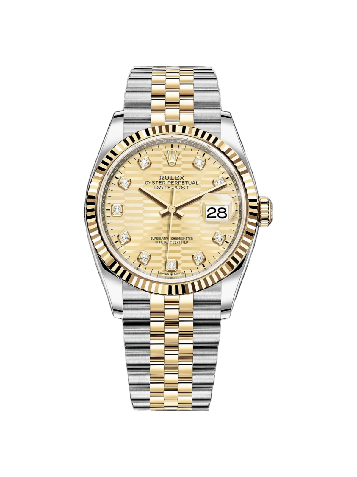 RLX  Datejust 36mm 126233 Champagne Fluted Motif Diamond Dial Jubilee Bracelet