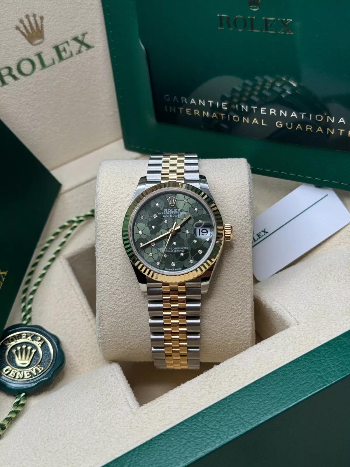 RLX Datejust m278273-0031/0032 31mm Olive Green Floral Motif Dial Stainless Steel and Yellow Gold Oyster Watch