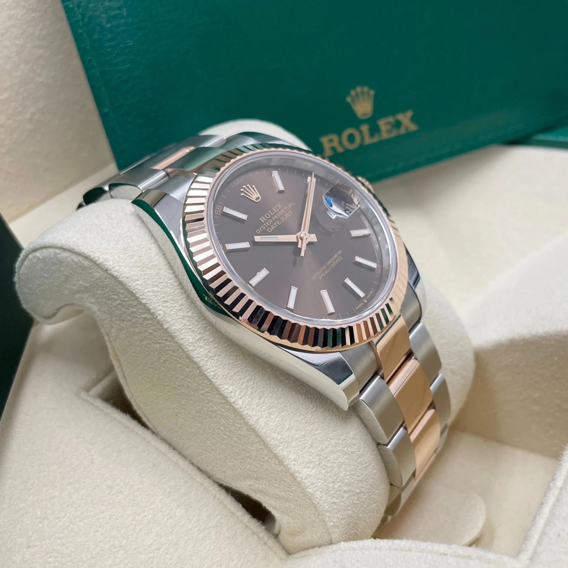 RLX Datejust 41mm 126331 Chocolate Index Jubilee Steel and Everose Gold Watch