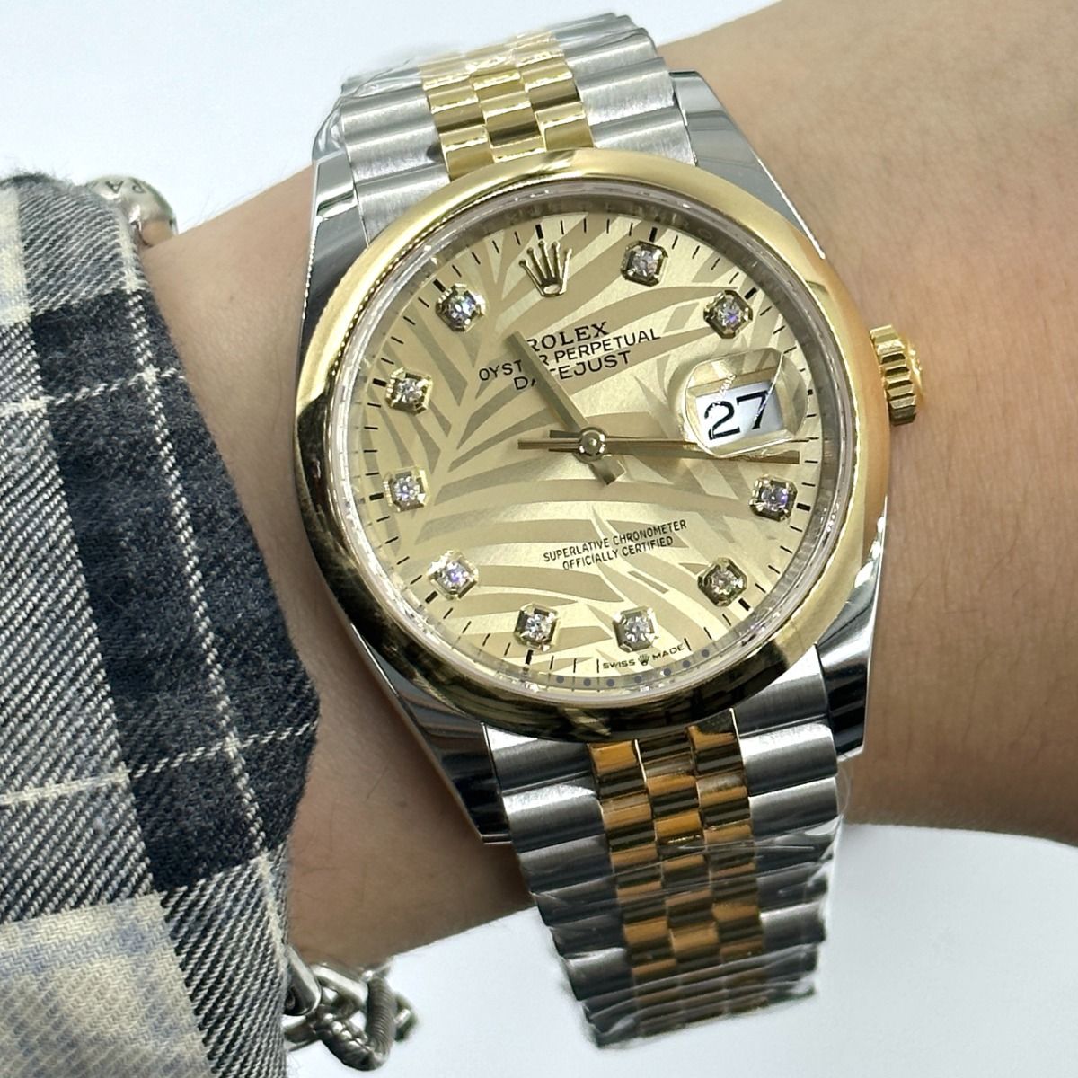 RLX  Datejust 36mm 126203 Golden Palm Dial Domed Bezel Oyster Bracelet