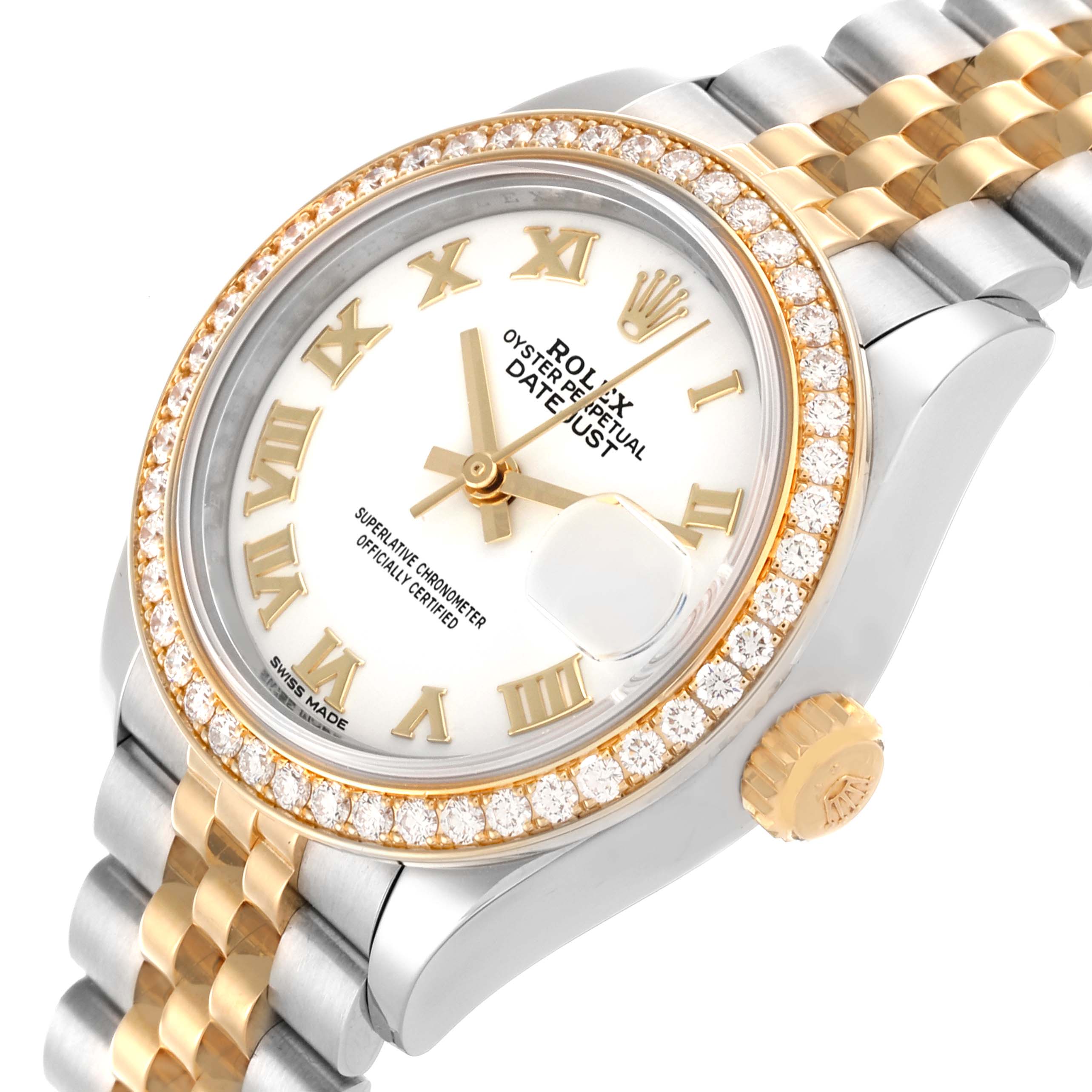 RLX Lady-Datejust 28mm 279383RBR White Roman Dial Yellow Rolesor Oyster Bracelet