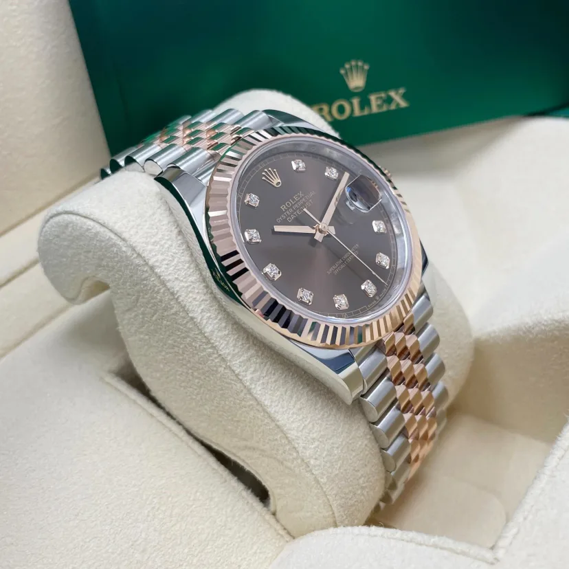 RLX Datejust 41mm 126331 Datejust Chocolate Diamond Oyster Steel and Everose Gold Watch
