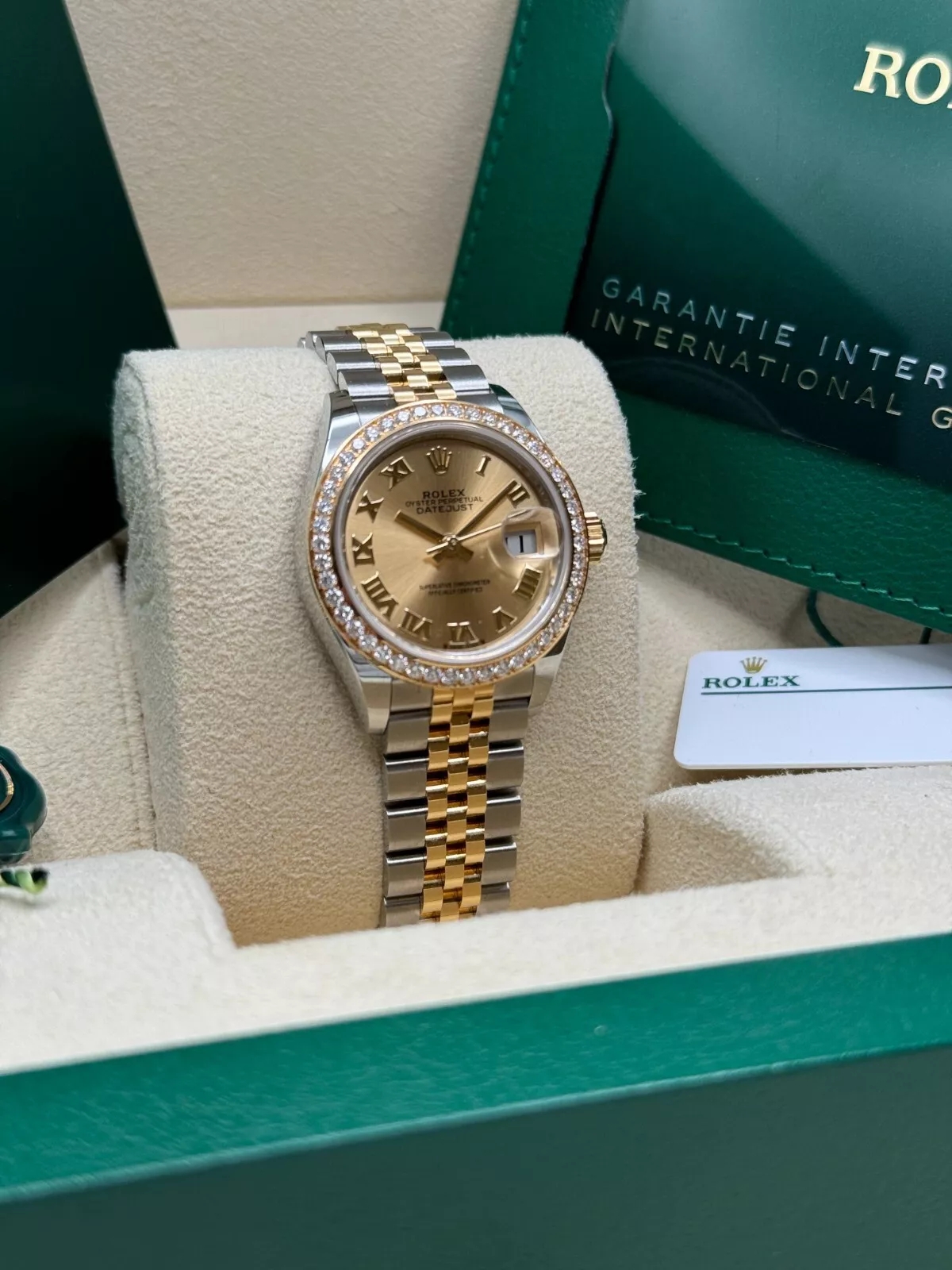 RLX Lady-Datejust 28mm 279383RBR Champagne Roman Dial Yellow Rolesor Oyster Bracelet