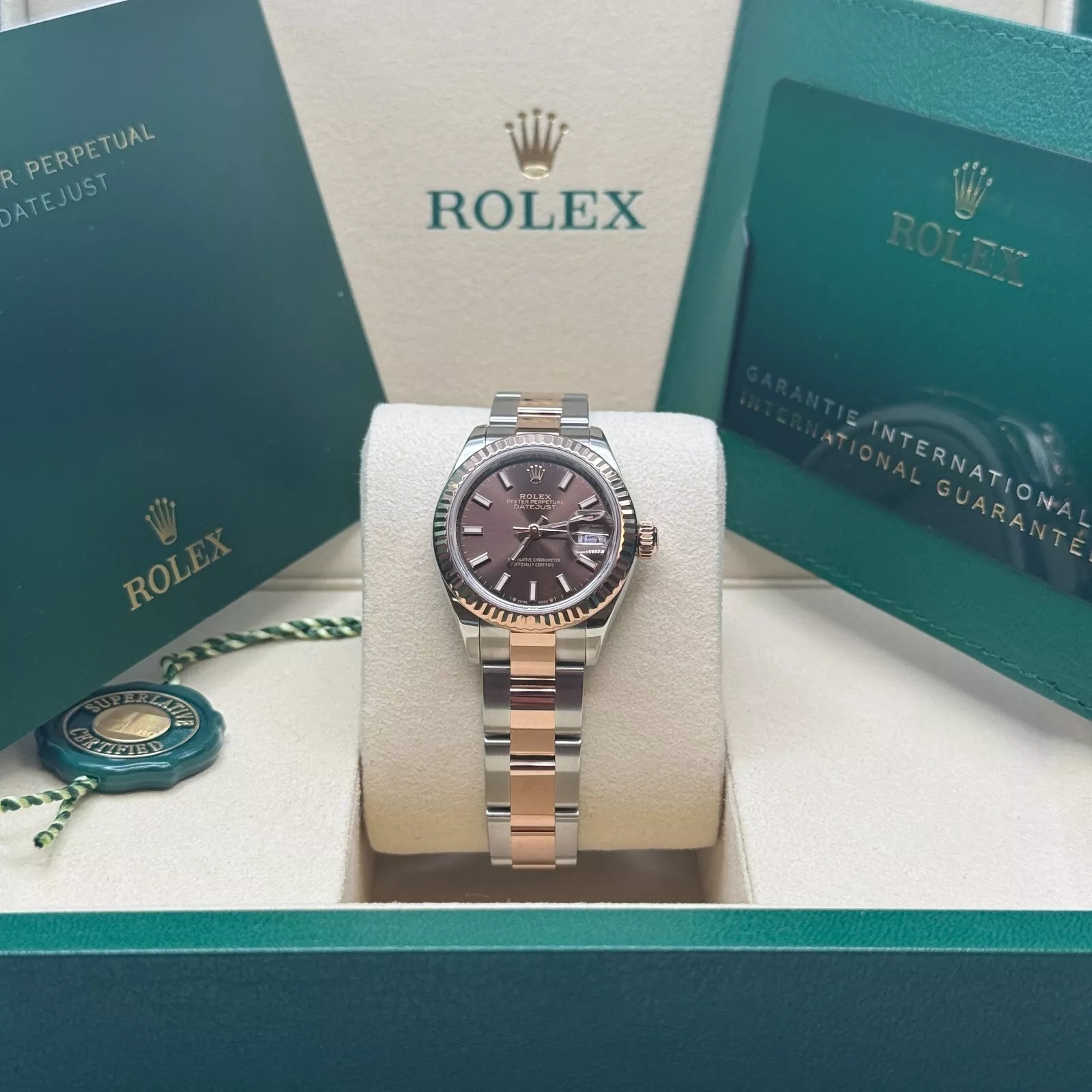 RLX Lady-Datejust 28mm 279171 Chocolate Index Oyster Stainless Steel and Rose Gold