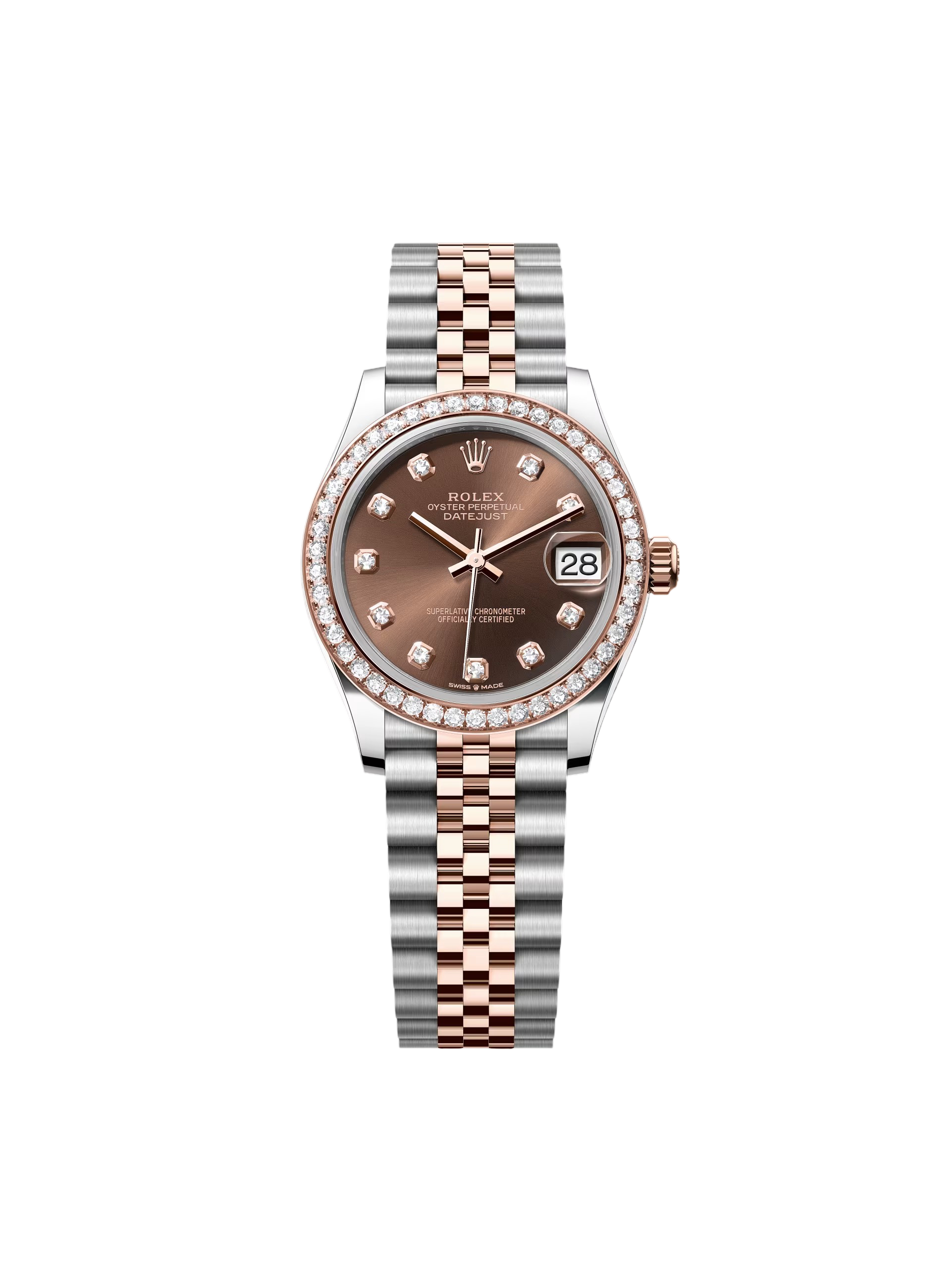 RLX Datejust m278381-0027/0028 Chocolate Diamond 31mm Dial Diamond-Set Bezel and Oyster Bracelet Watch