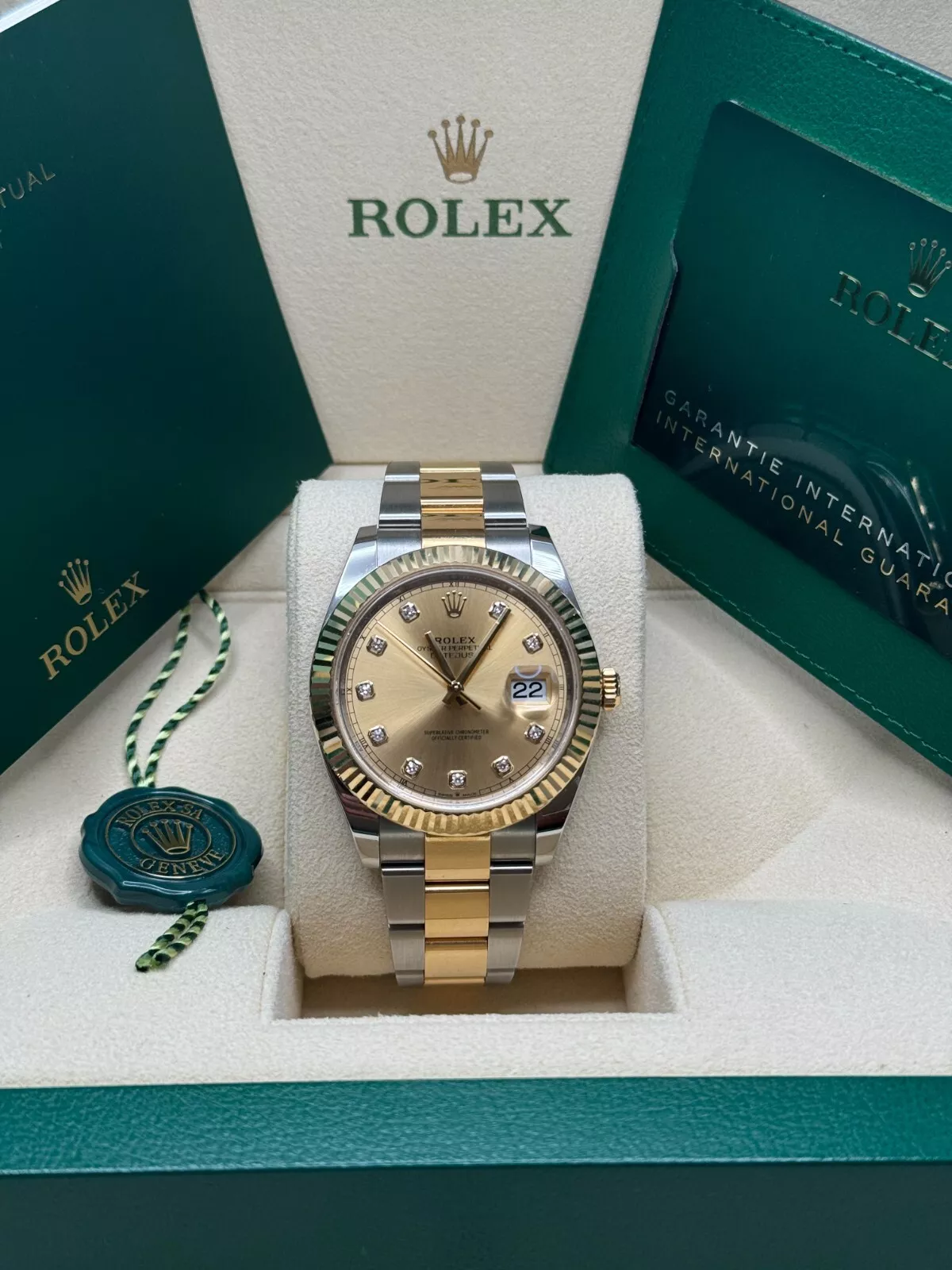 RLX  Datejust 41mm Two-Tone Yellow Gold Fluted Bezel Champagne Diamond Dial Oyster - 126333