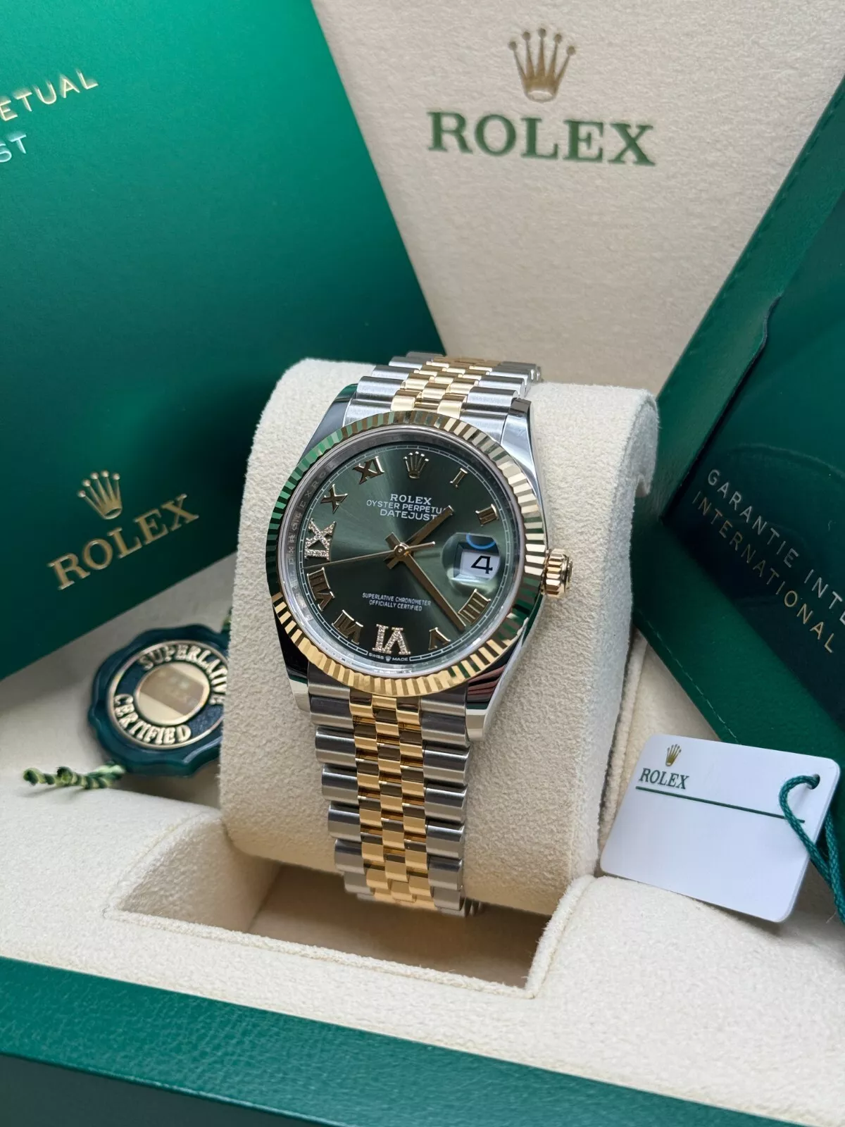 RLX  Datejust 36mm 126233 Olive-green Roman Diamond Dial Two-Tone Jubilee Bracelet