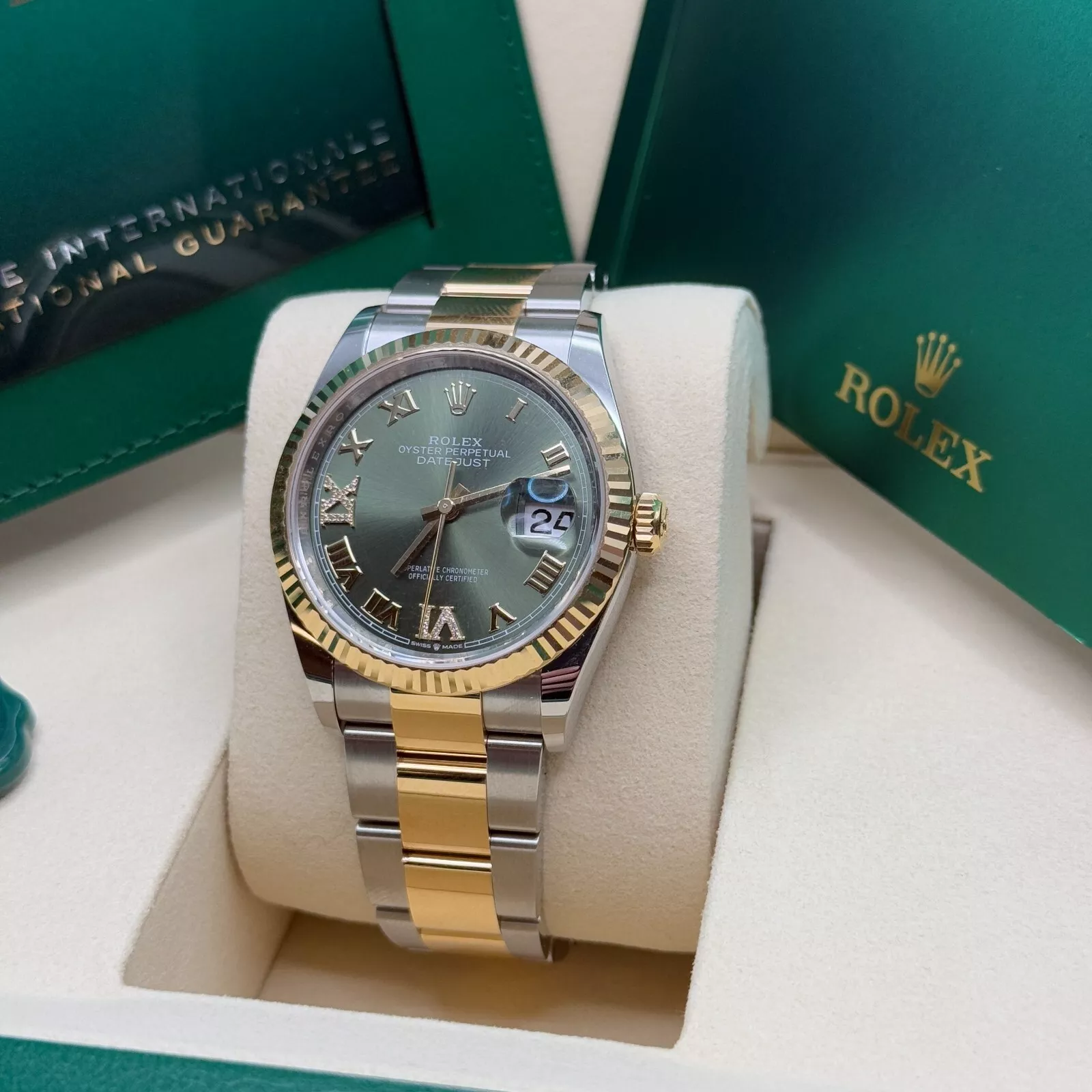 RLX  Datejust 36mm 126233 Olive-green Roman Diamond Dial Two-Tone Jubilee Bracelet