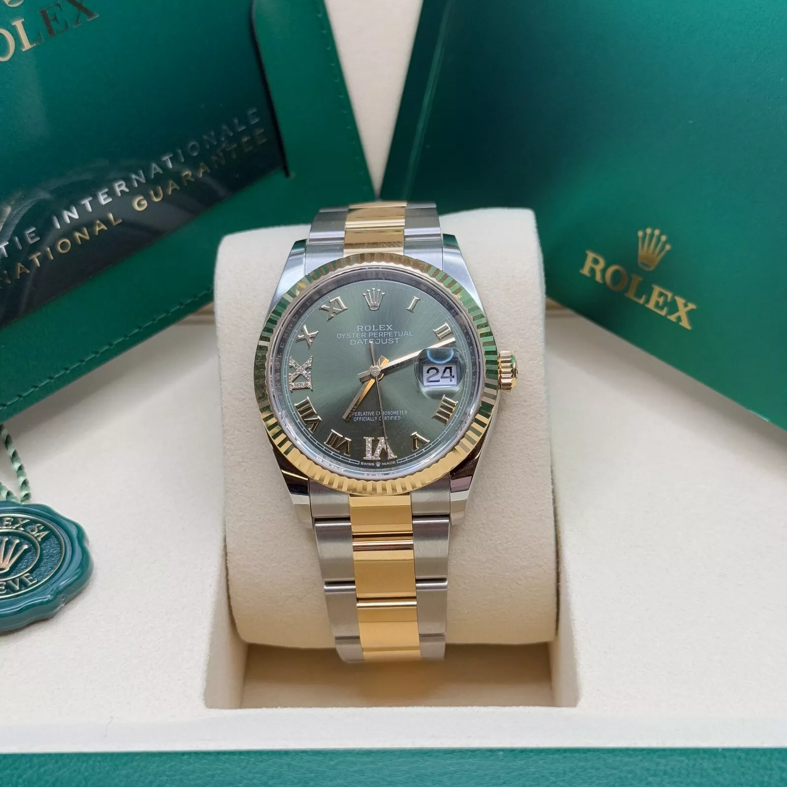 RLX  Datejust 36mm 126233 Olive-green Roman Diamond Dial Two-Tone Jubilee Bracelet