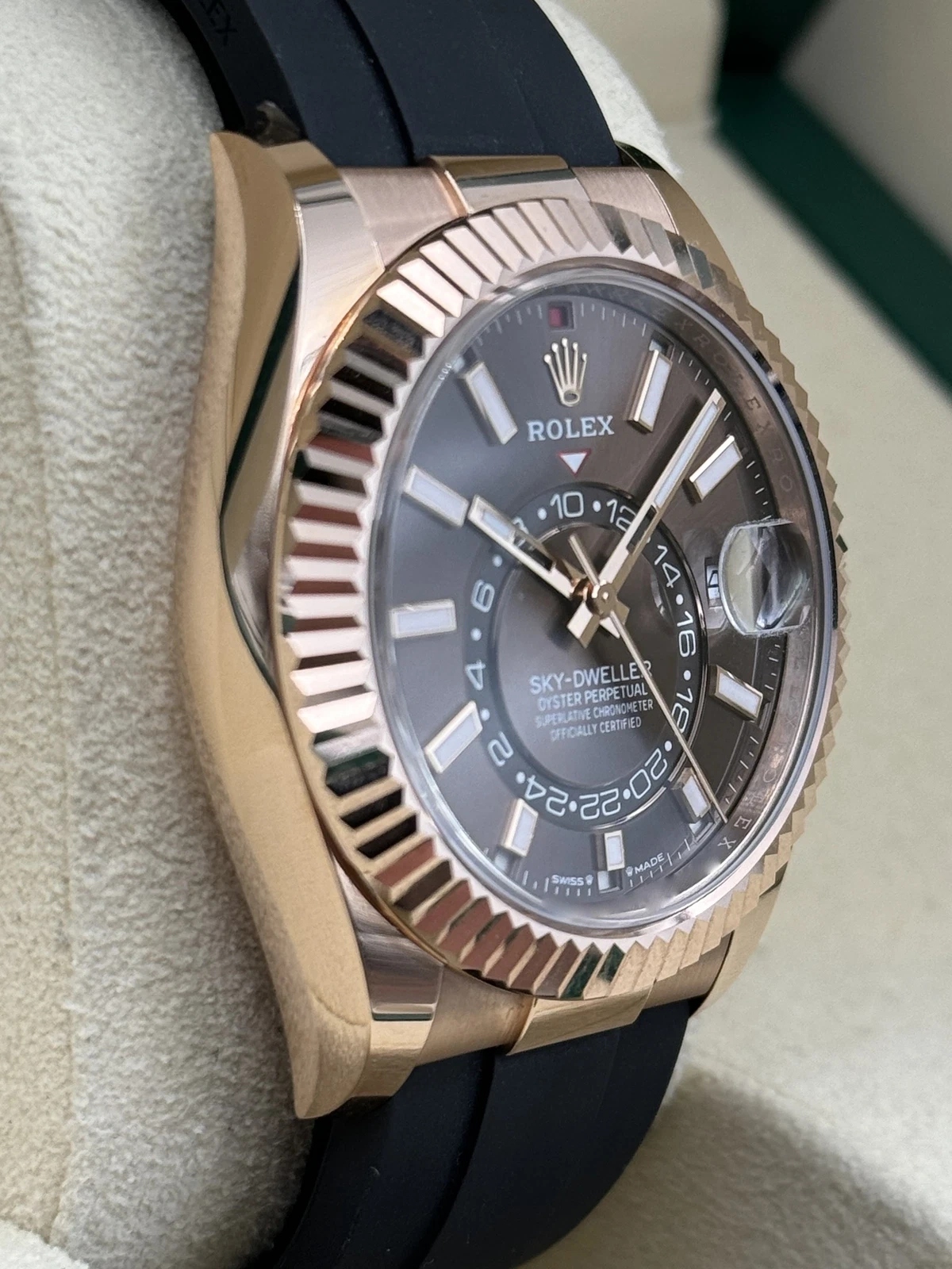 RLX  Sky-Dweller 42mm Rose Gold Chocolate Dial Oysterflex - 336235