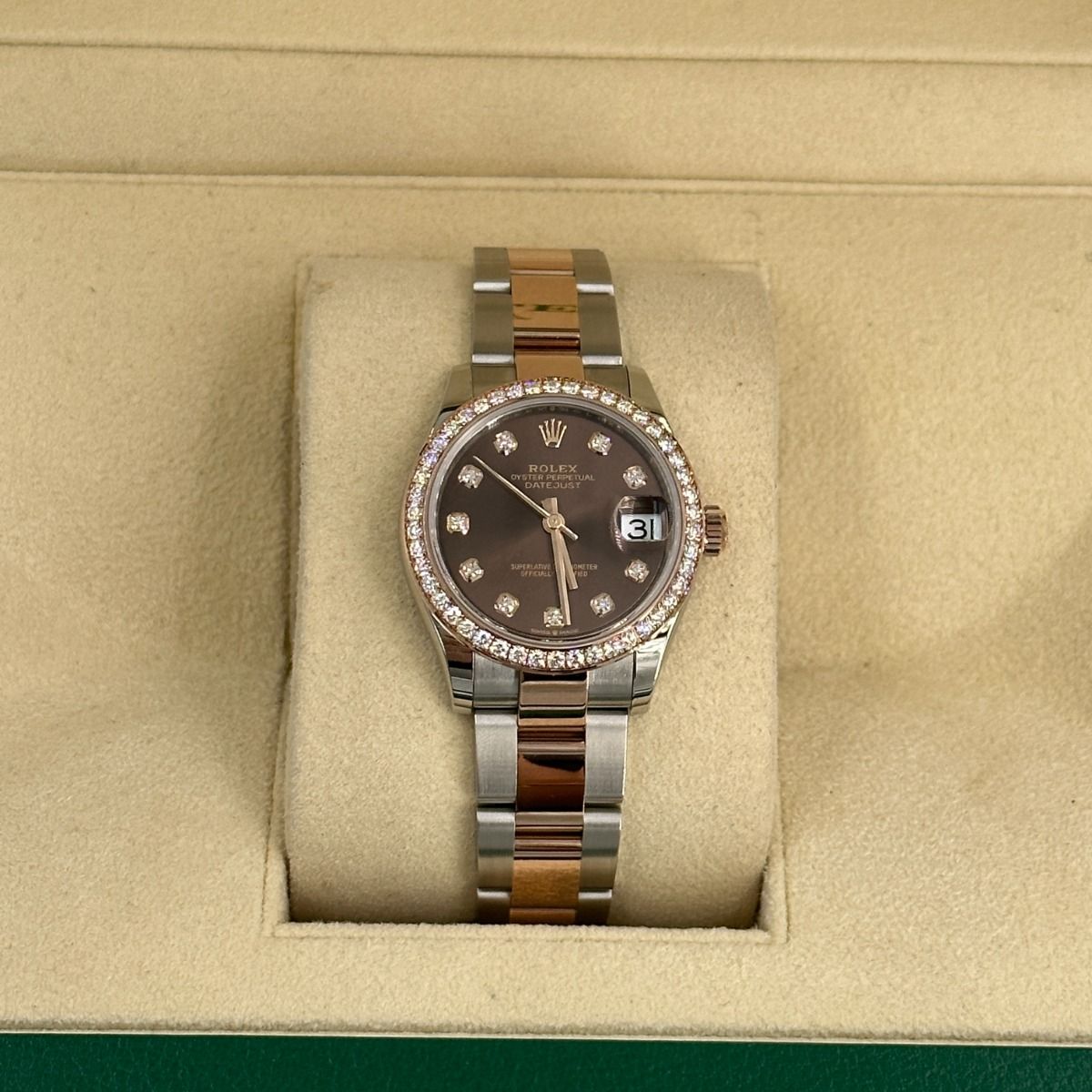 RLX Datejust m278381-0027/0028 Chocolate Diamond 31mm Dial Diamond-Set Bezel and Oyster Bracelet Watch