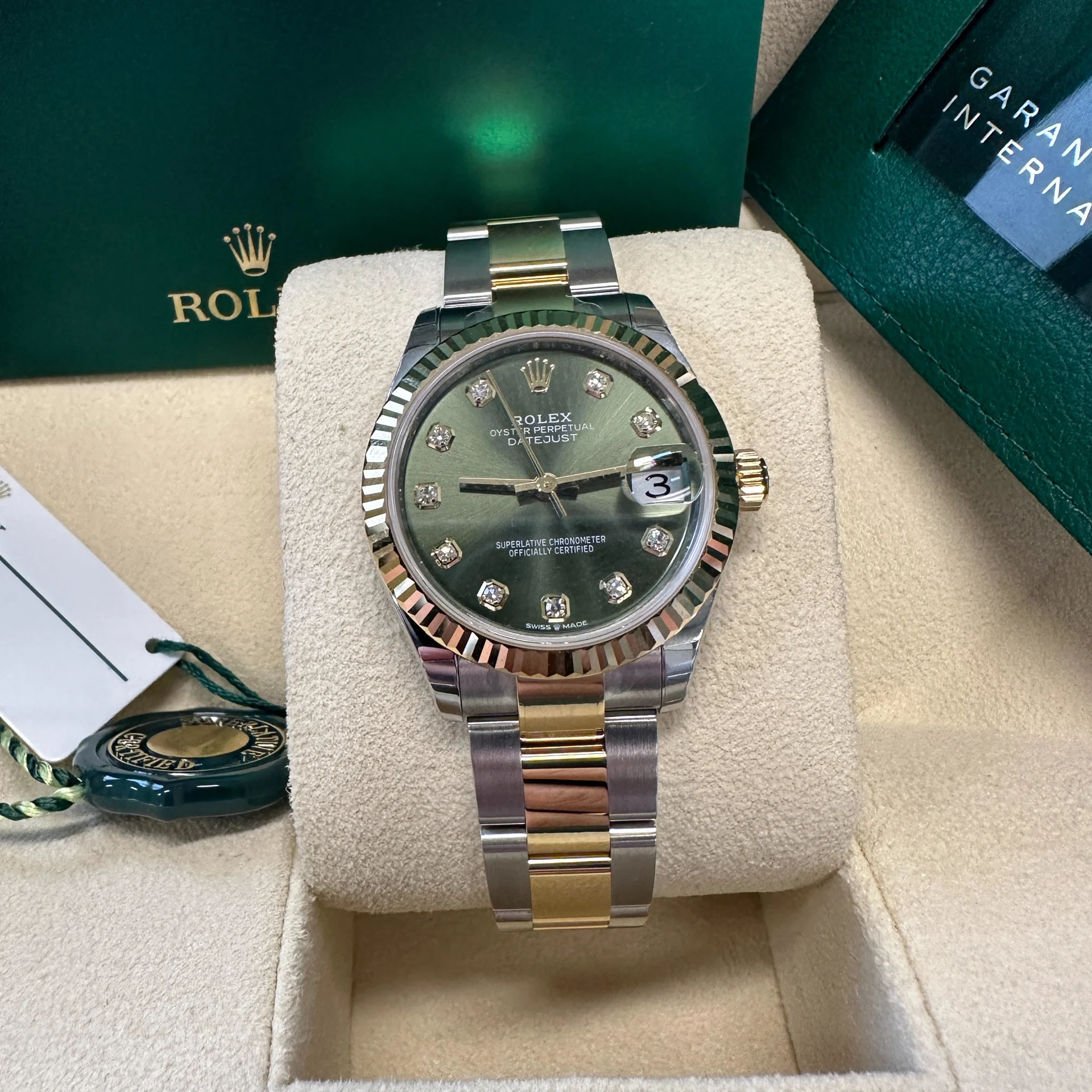 RLX Datejust m278273-0029/0030 31mm Olive Green Dial Stainless Steel and Yellow Gold Oyster Watch