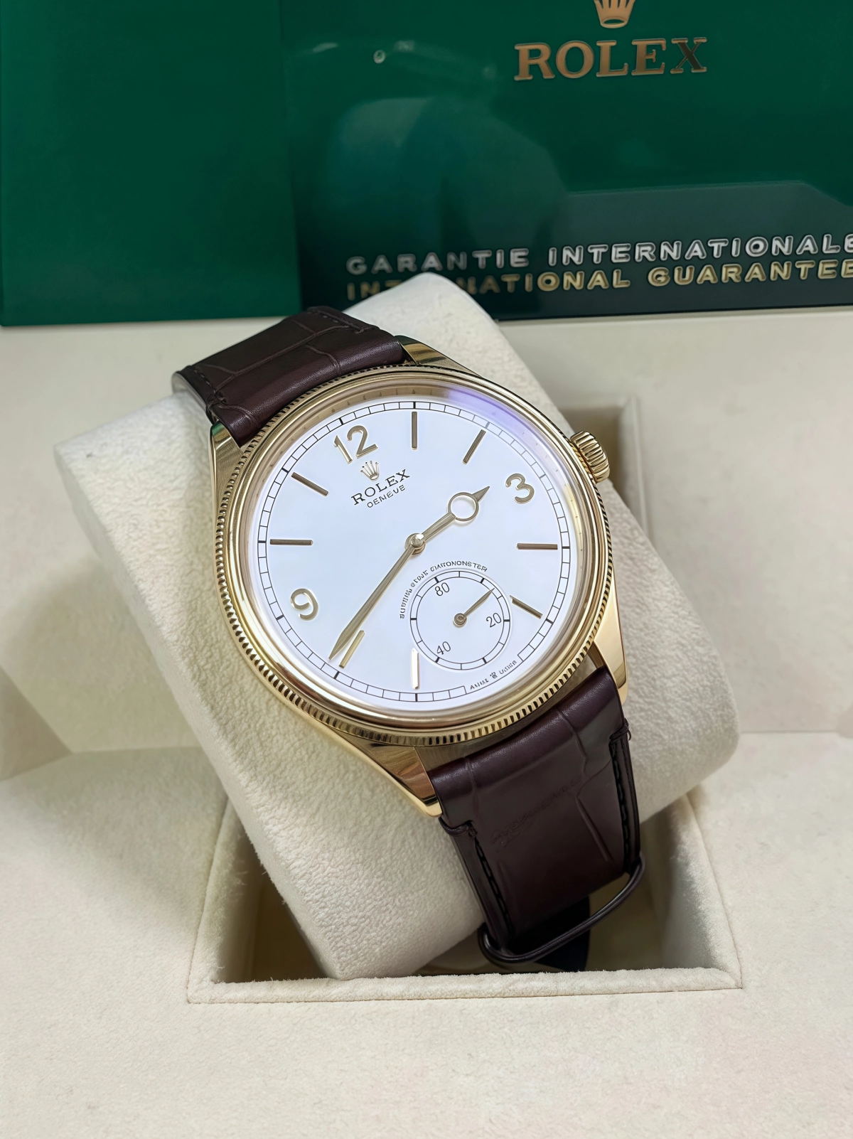 Rolex 1908 Yellow Gold White Dial Brown Alligator Strap - 52508-0006