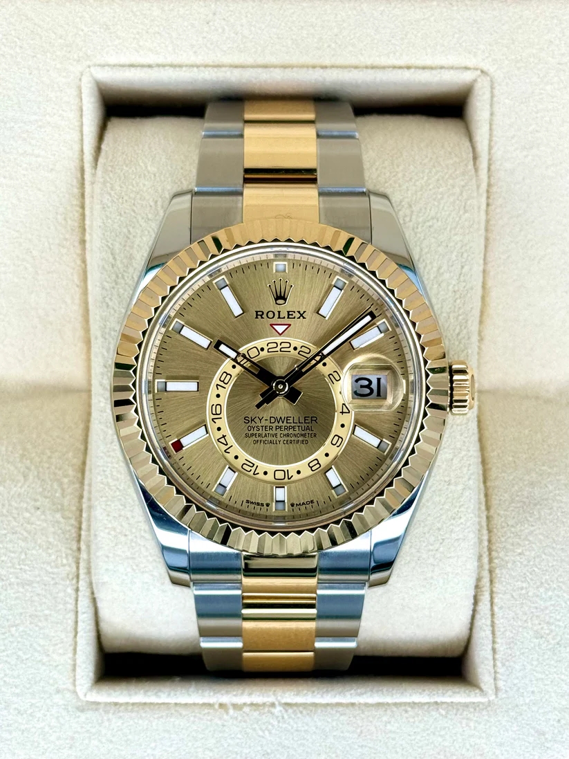 RLX  Sky-Dweller 42mm 336933-0001/0002 Two-Tone Yellow Gold Champagne Dial Oyster