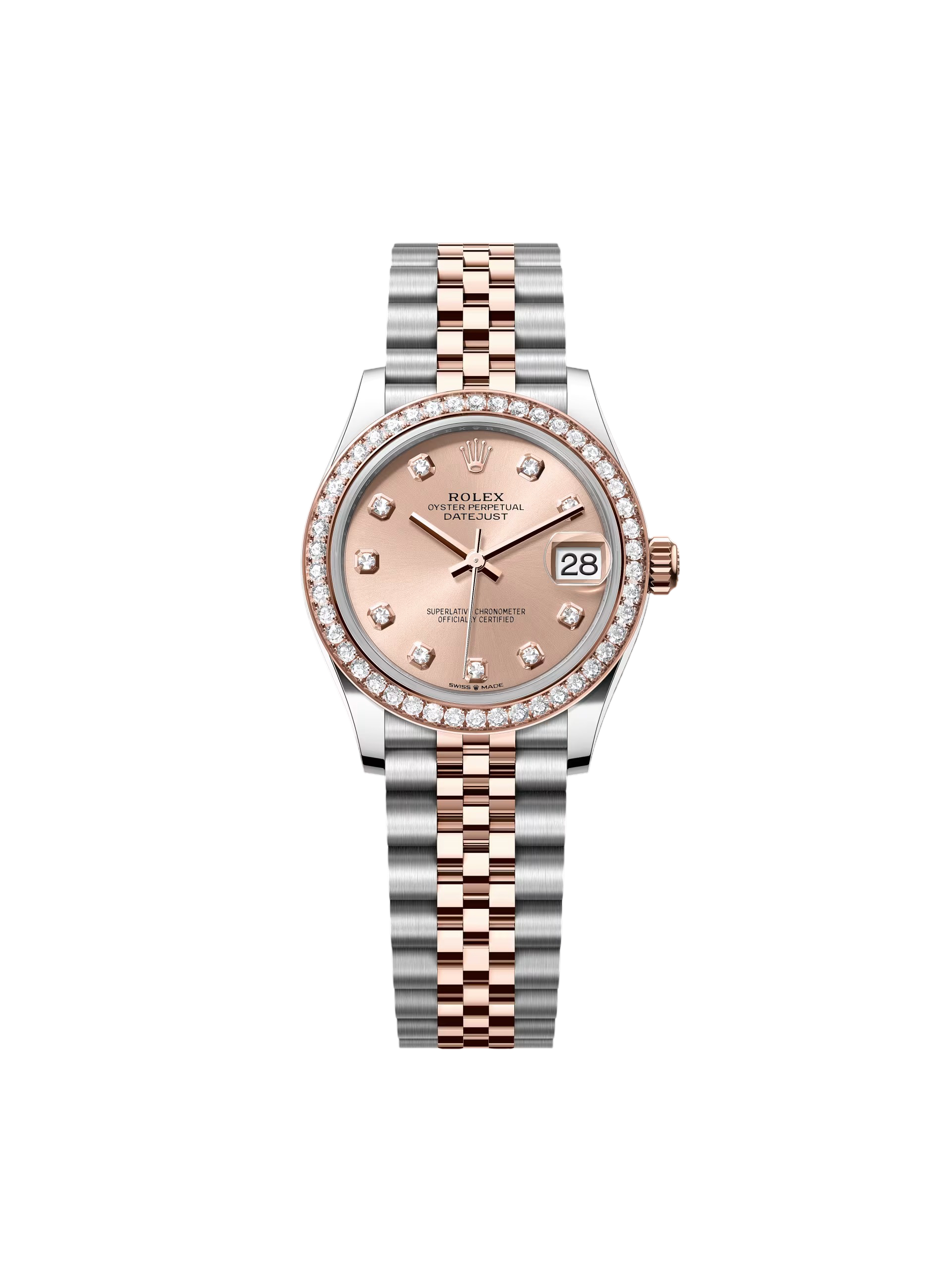RLX Datejust m278381-0023/0024 Rose Diamond 31mm Dial Diamond-Set Bezel and Oyster Bracelet Watch
