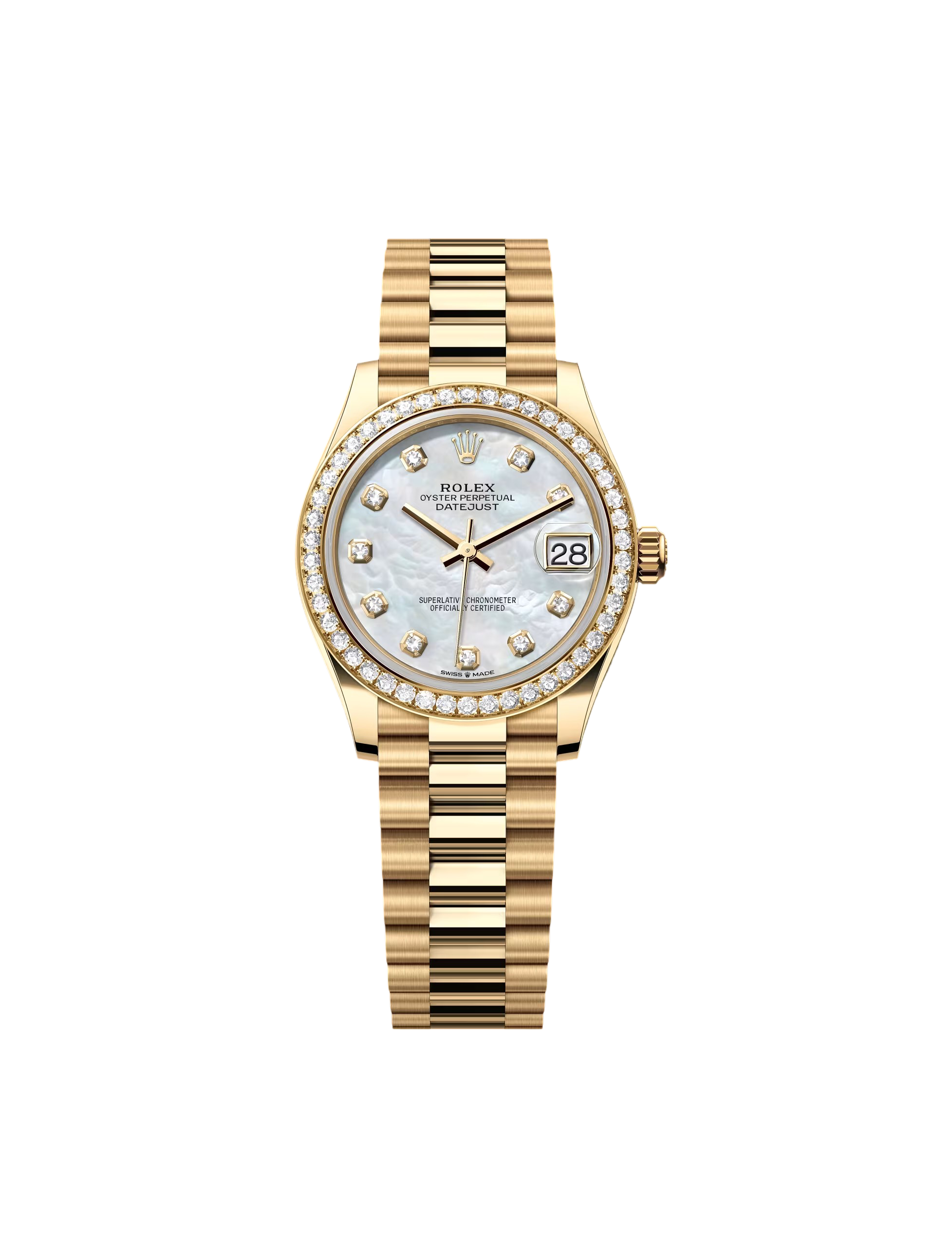 RLX Datejust m278288RBR-0006 White Mother-of-Pearl 31mm Dial President Bracelet Watch