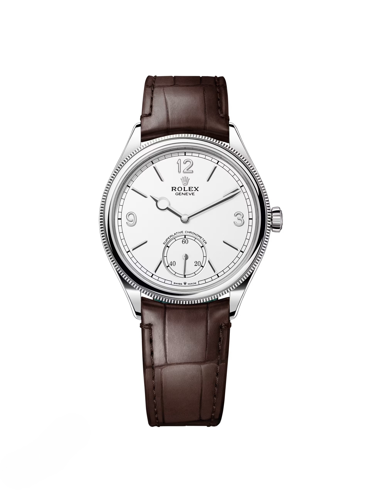 Rolex 1908 White Gold White Dial Brown Alligator Strap - 52509-0006