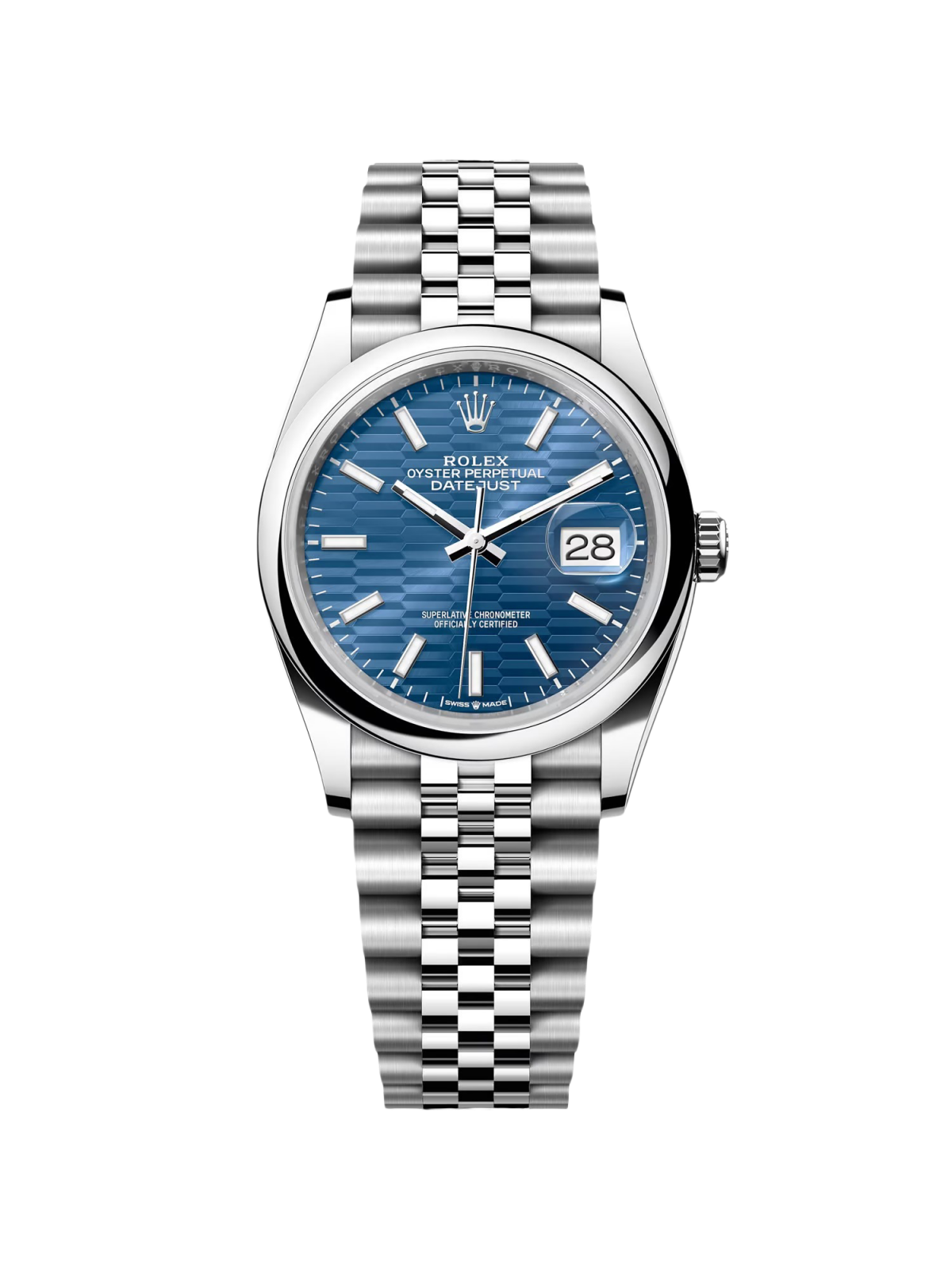 RLX  Datejust 36mm 126200 Oyster Perpetual Blue Fluted Motif Dial Jubilee Stainless Steel