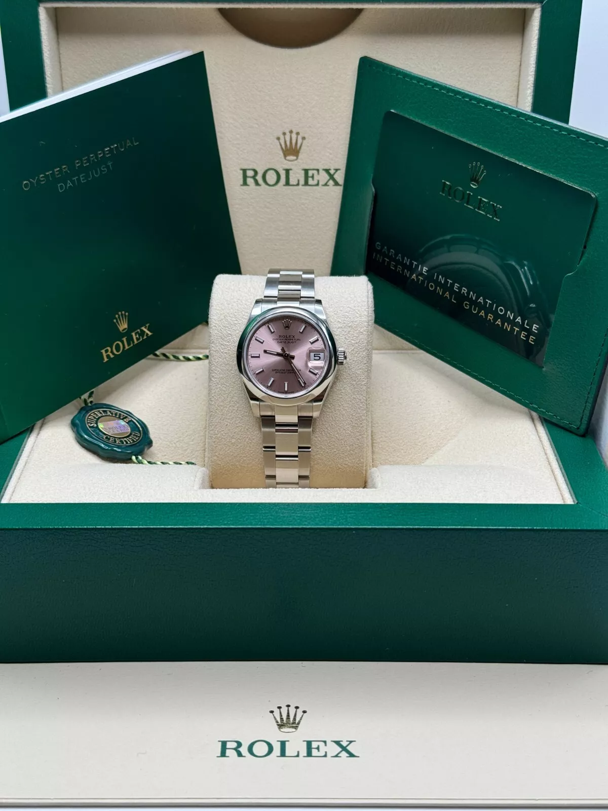 RLX Datejust m278240-0007/0008 31mm Pink Index Domed Bezel Oyster Oystersteel