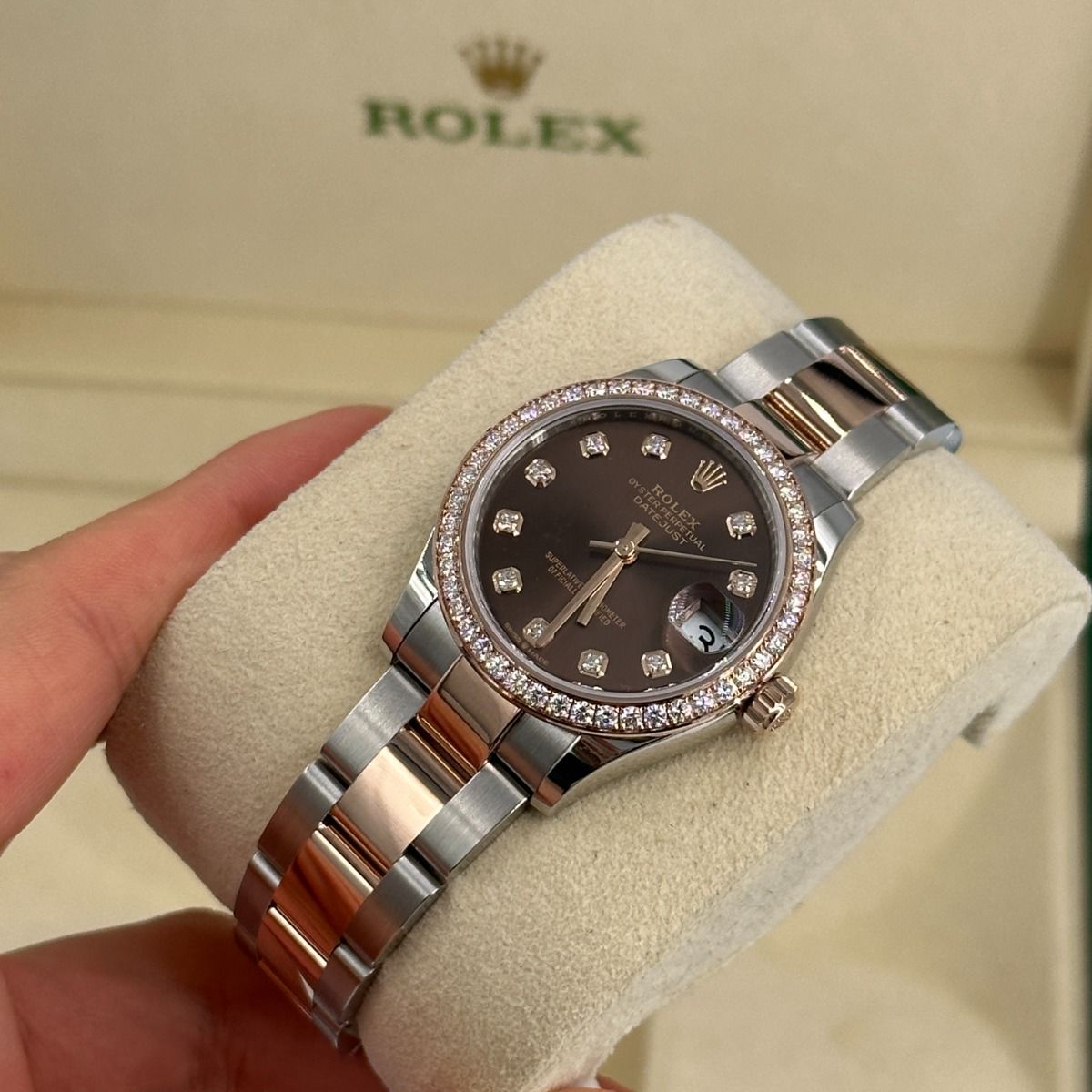 RLX Datejust m278381-0027/0028 Chocolate Diamond 31mm Dial Diamond-Set Bezel and Oyster Bracelet Watch