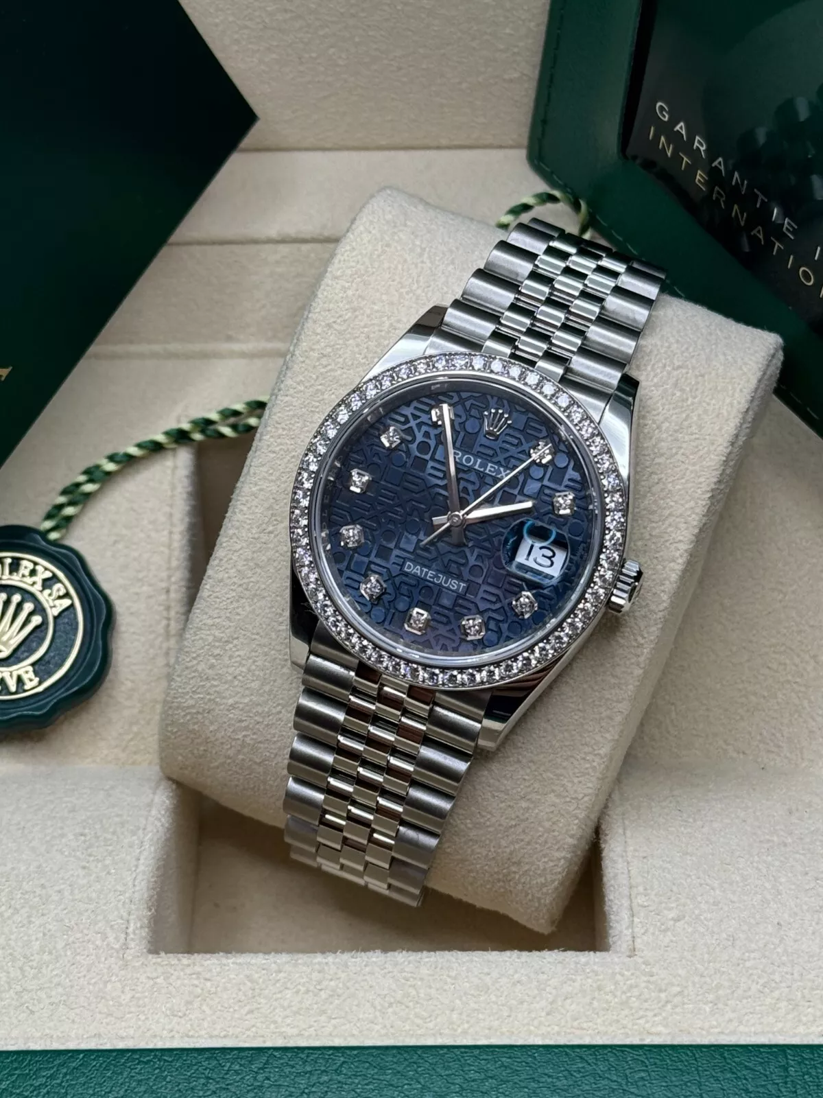 RLX  Datejust 36mm 126284 Blue Jubilee Diamond Dial & Diamond Bezel, Stainless Steel Oyster Bracelet Watch