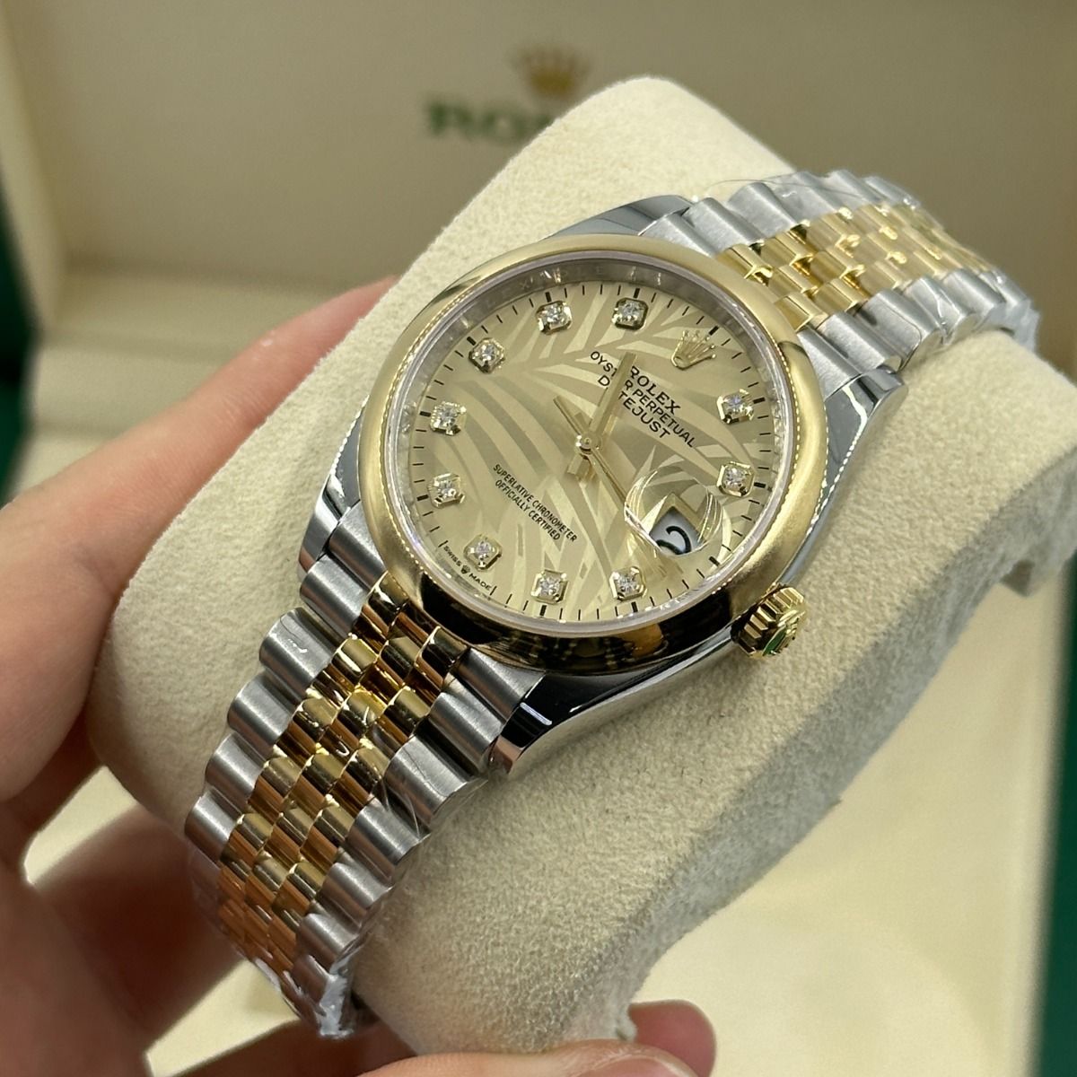 RLX  Datejust 36mm 126203 Golden Palm Dial Domed Bezel Oyster Bracelet